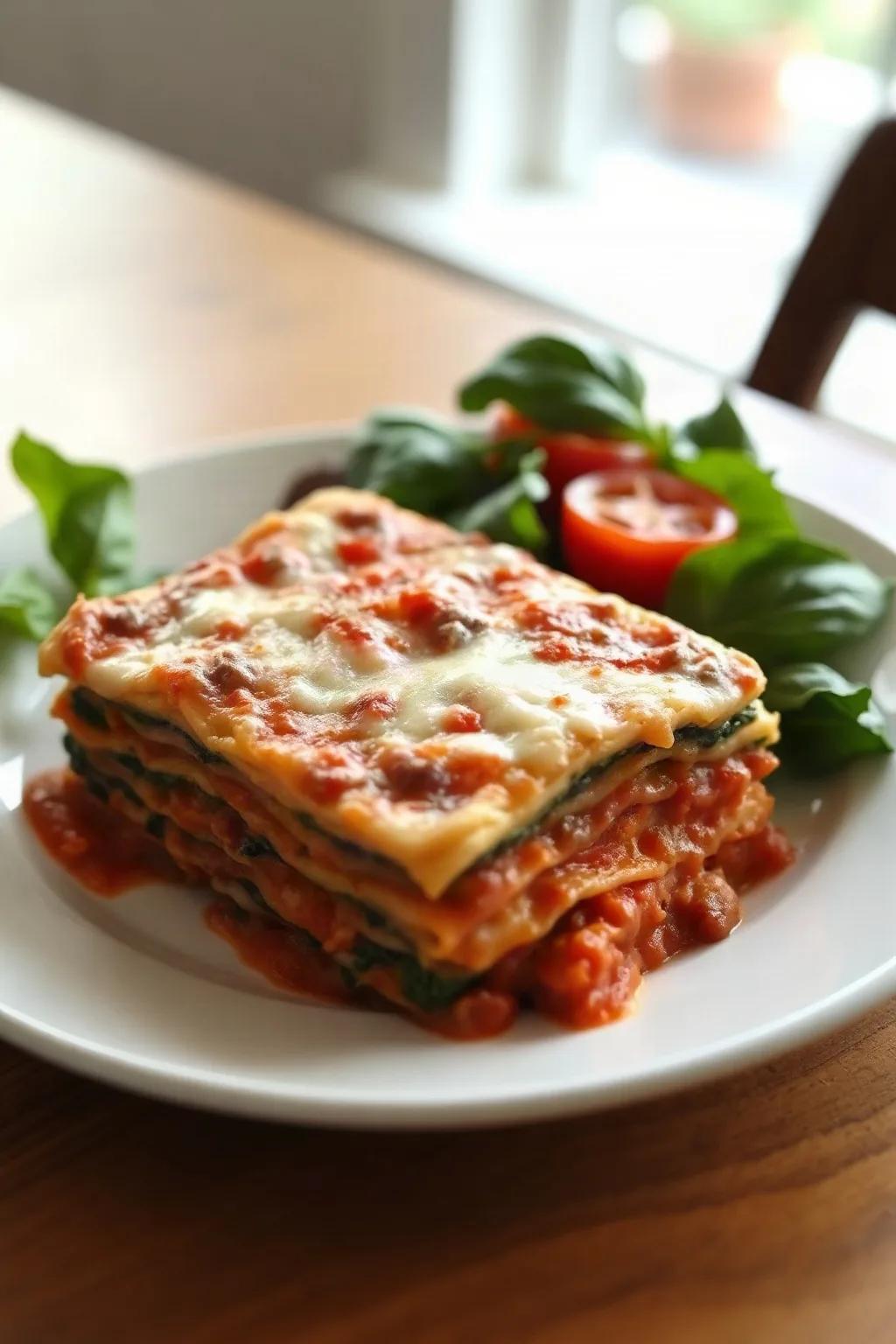 Spinach and Beef Lasagna with Rich Tomato Sauce