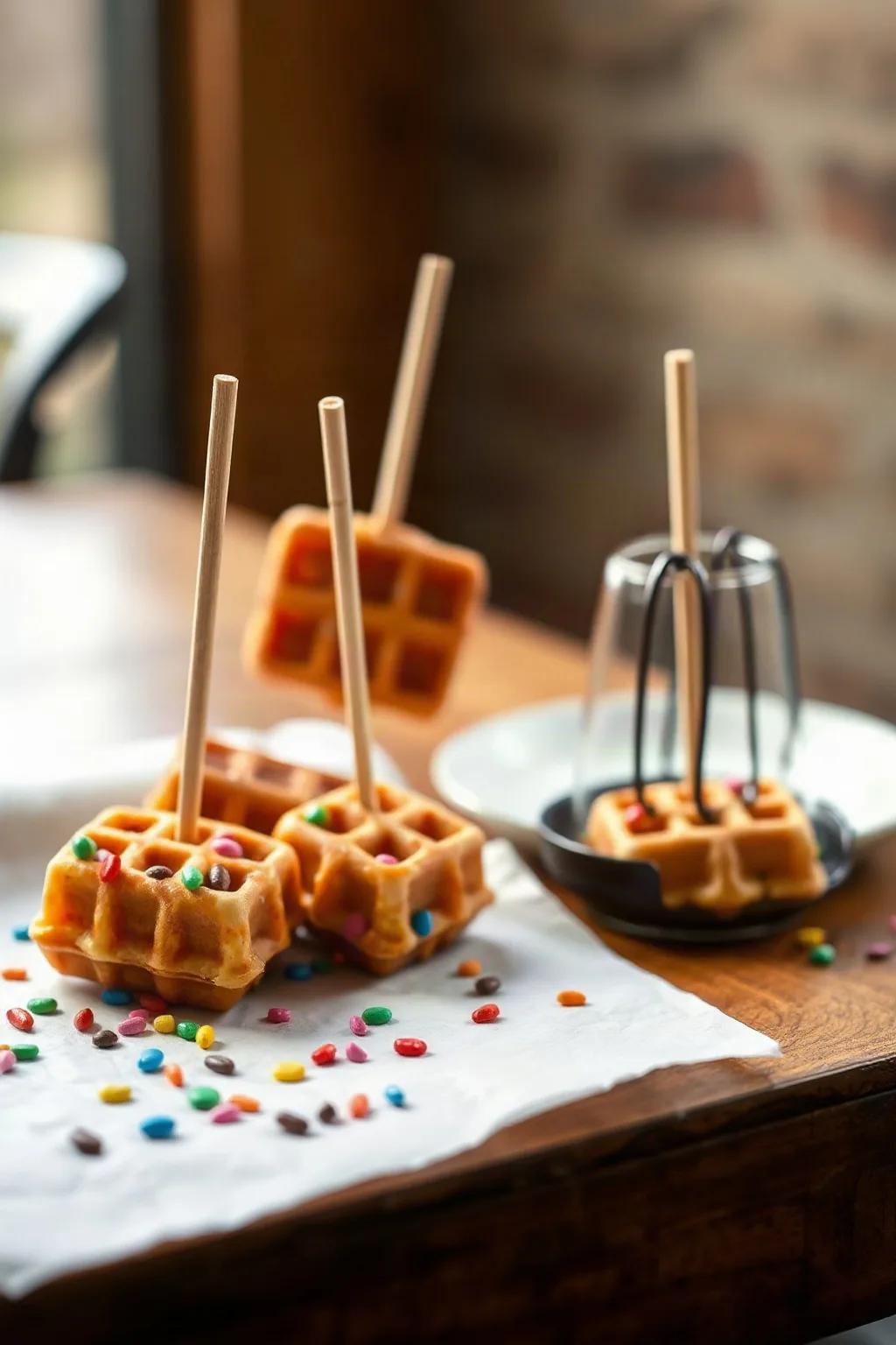 Mini-gaufres sur bâtonnets avec bonbons décoratifs
