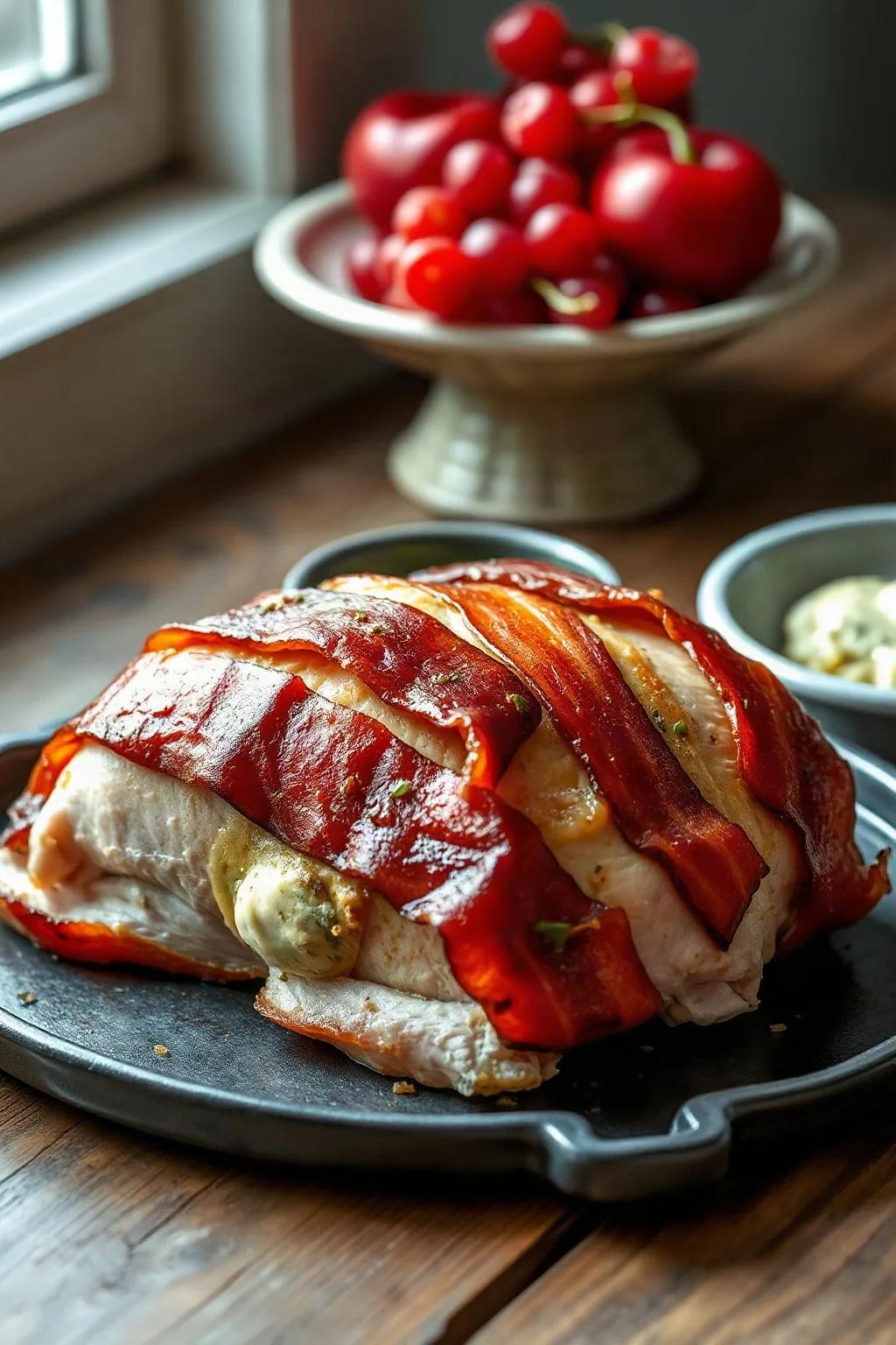 Dinde Enveloppée de Bacon avec Beurre aux Herbes