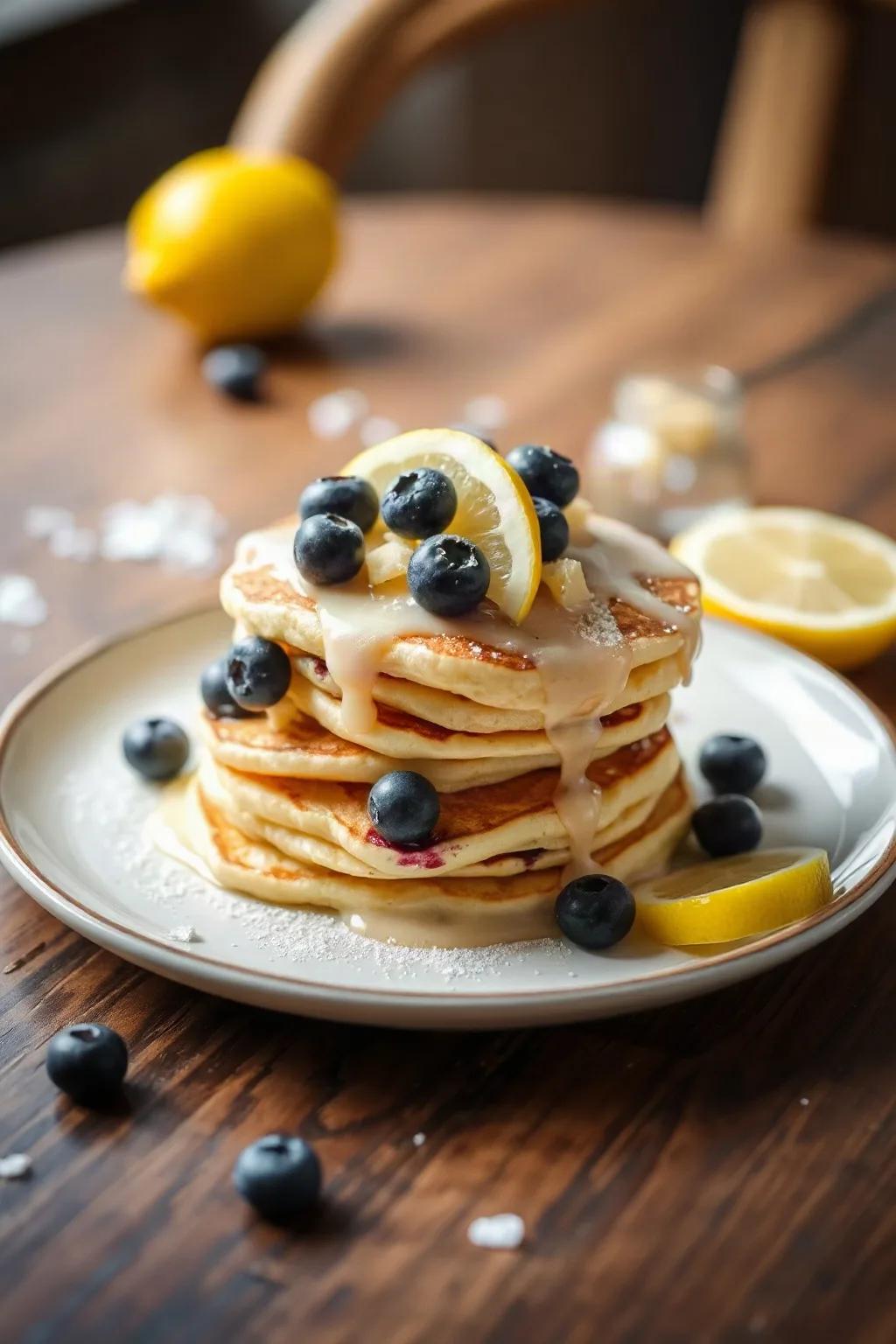 Pancakes Esponjosos de Limón y Arándanos