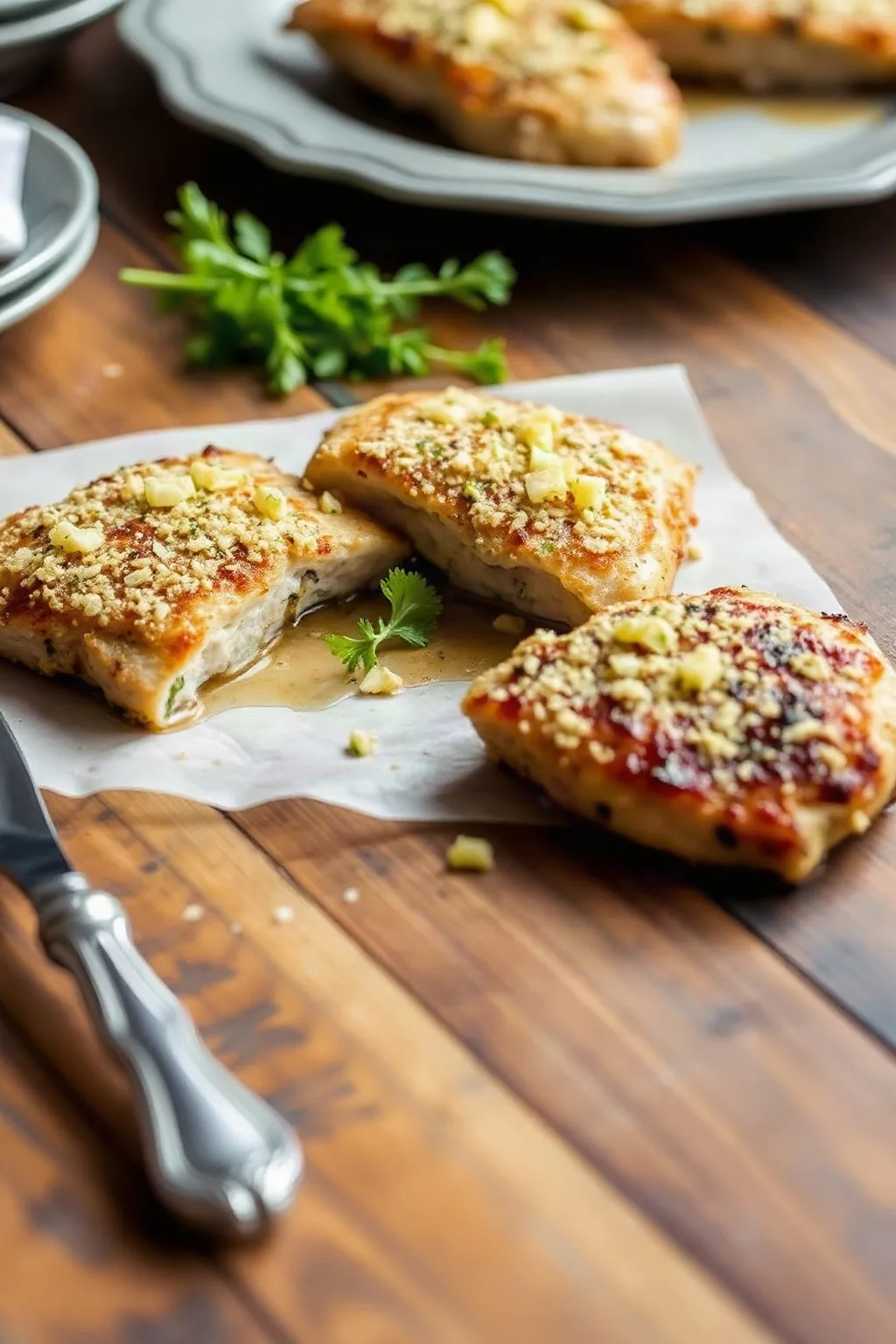 Côtelettes de porc marinées avec croûte au parmesan et à l'ail