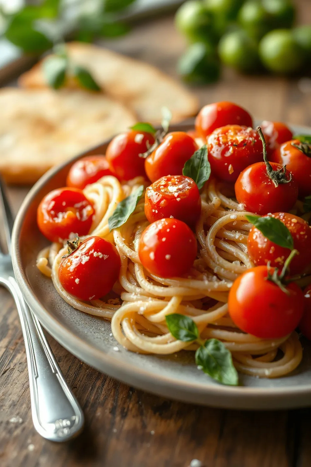 Tomates cerises rôties avec pâtes cheveux d'ange