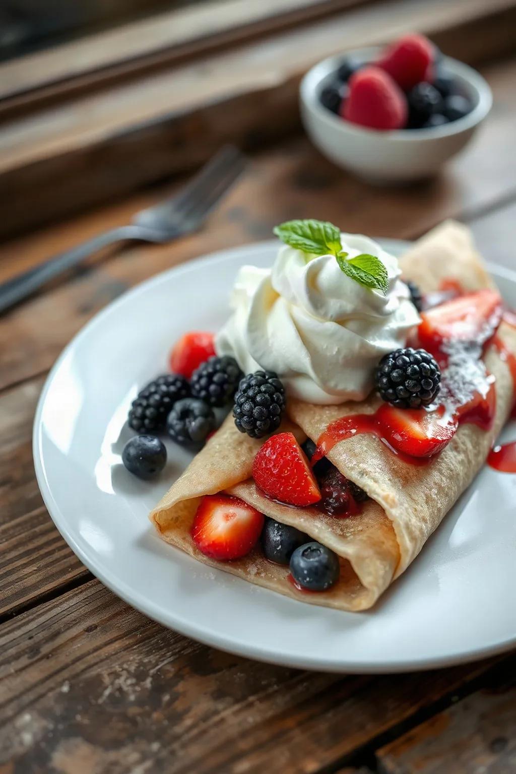 Mixed Berry Crepes with Fresh Cream