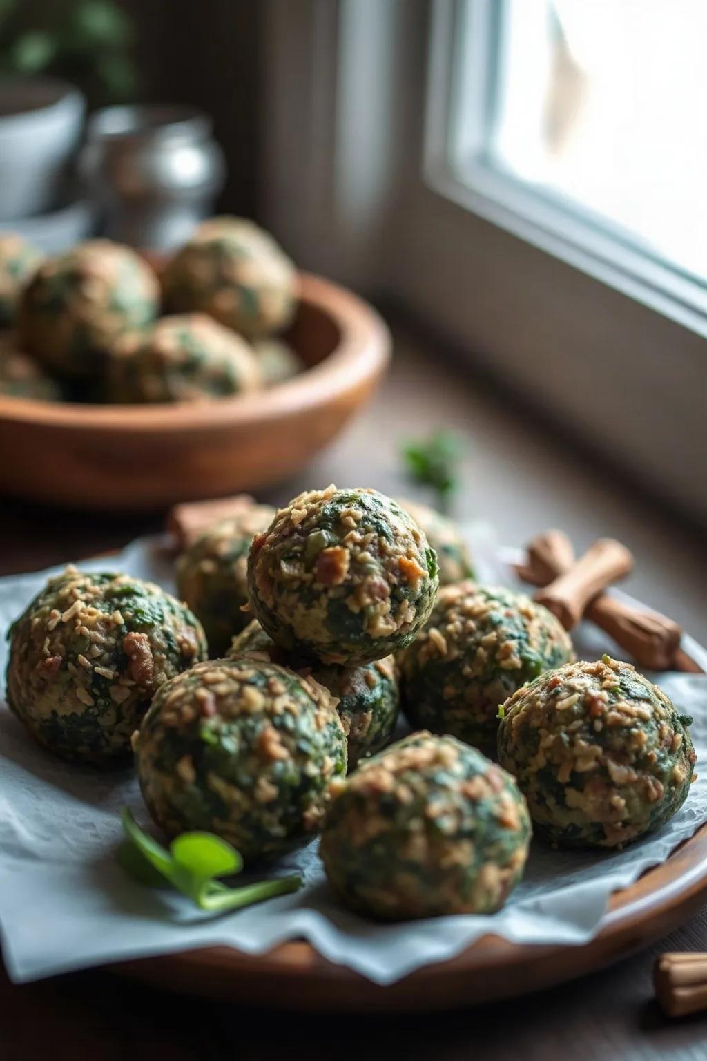 Boulettes aux épinards et chou frisé aux herbes