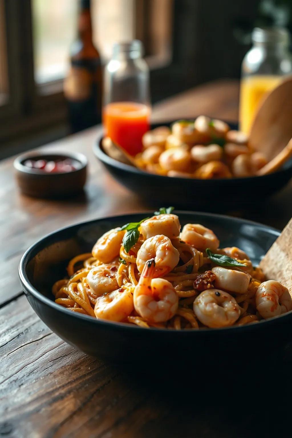 Pâtes aux fruits de mer cajun épicées