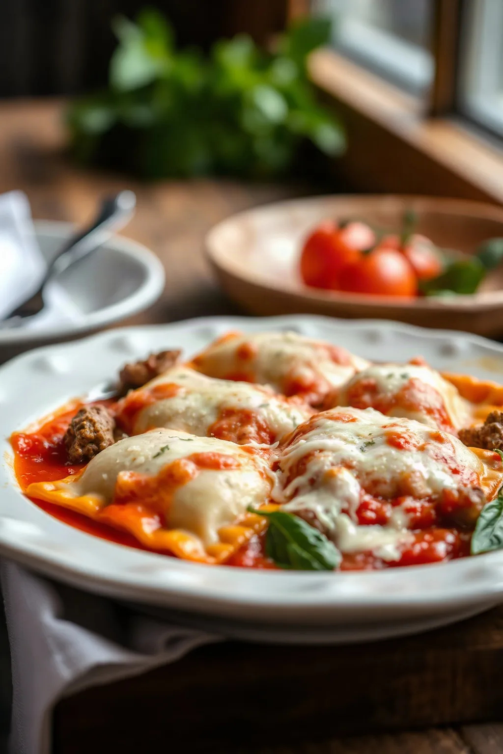 Raviolis au bœuf gratinés au fromage
