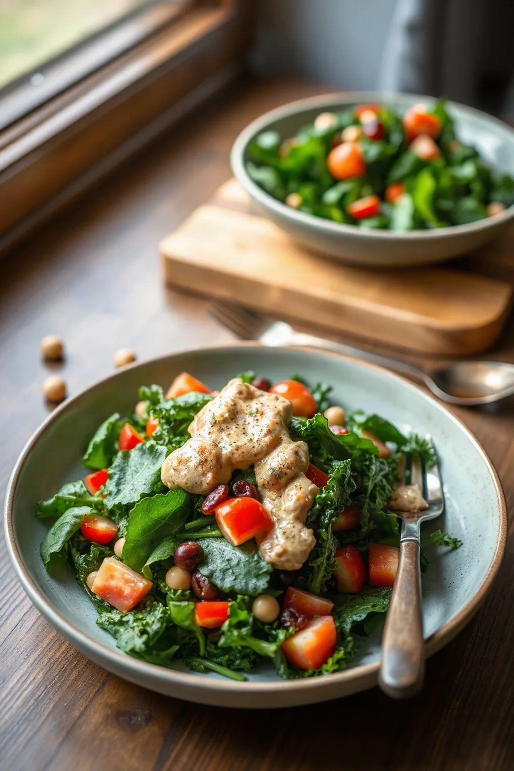 Salade colorée de chou frisé et épinards avec vinaigrette maison