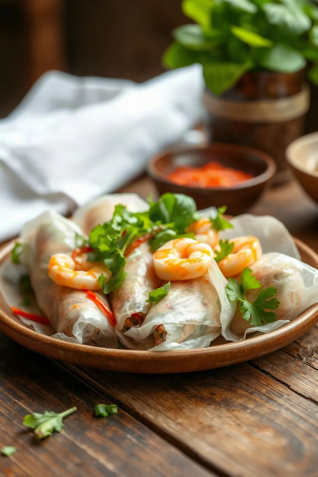 Rice Paper Rolls with Shrimp and Fresh Herbs