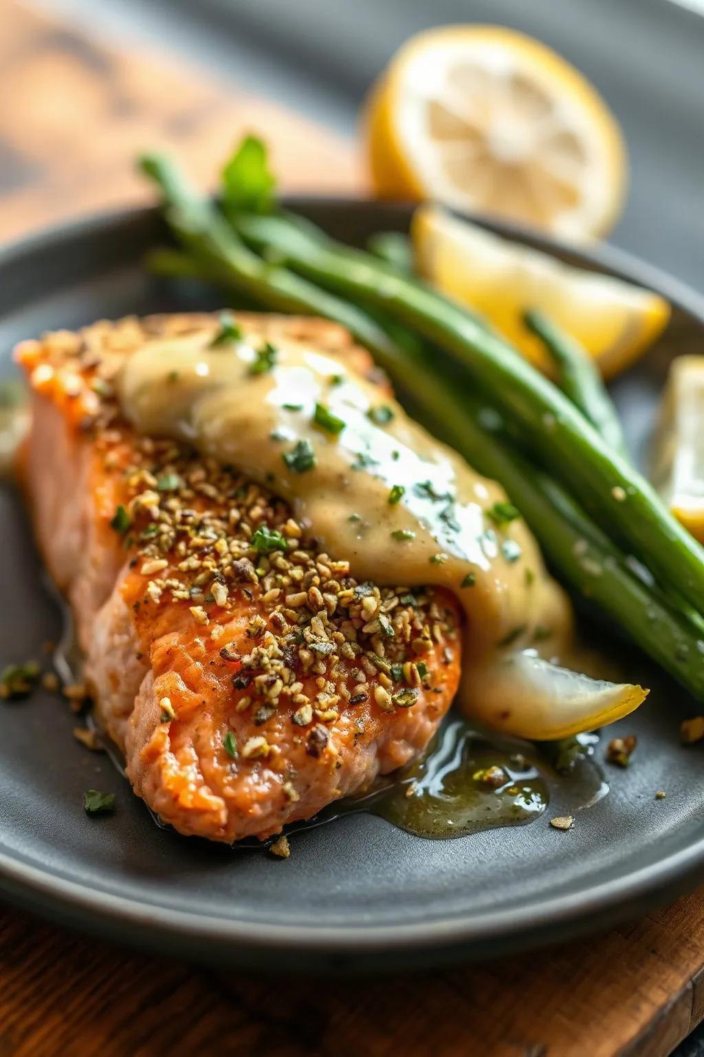 Pistachio Crusted Salmon with Lemon Herb Sauce