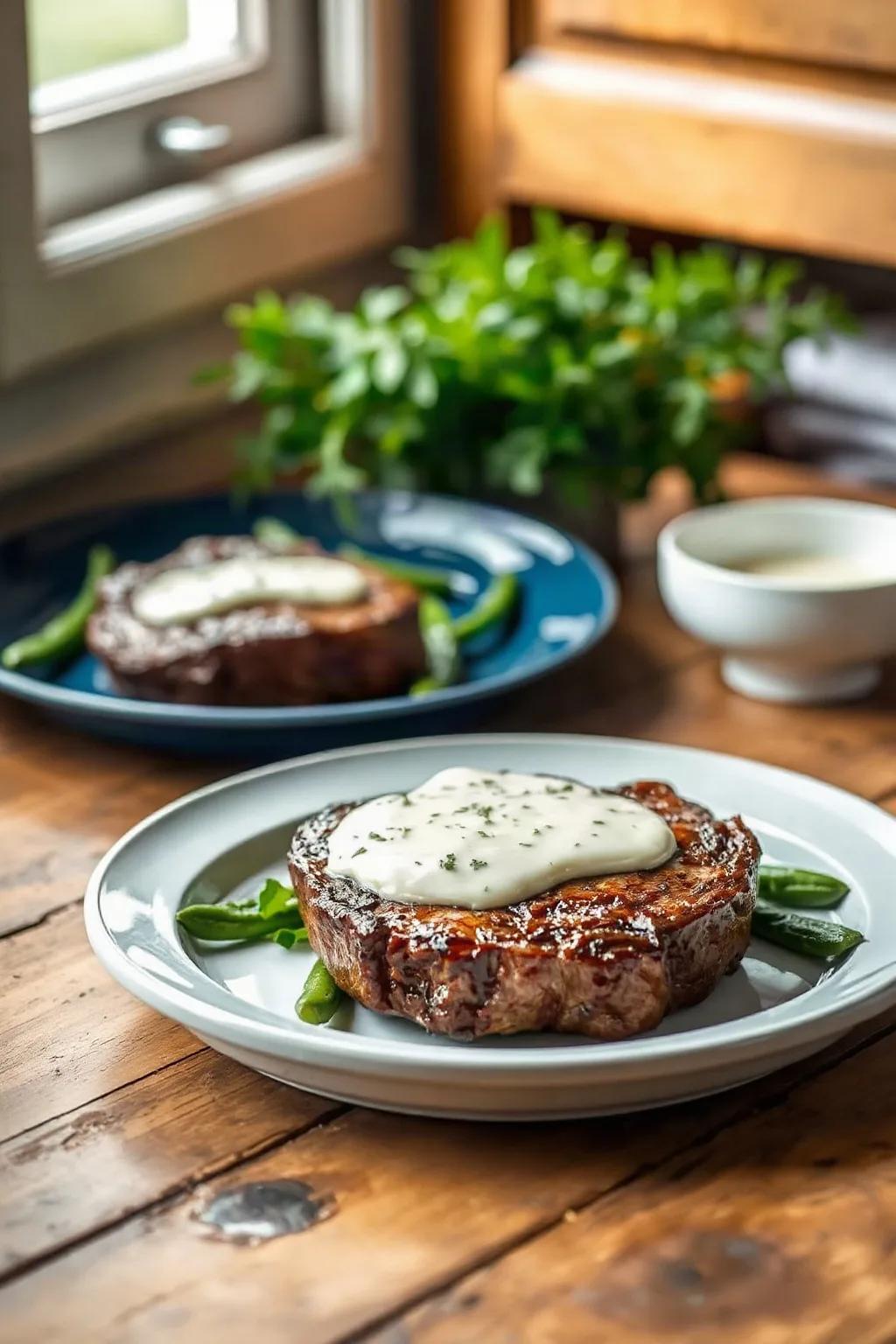 Steaks avec sauce au Roquefort