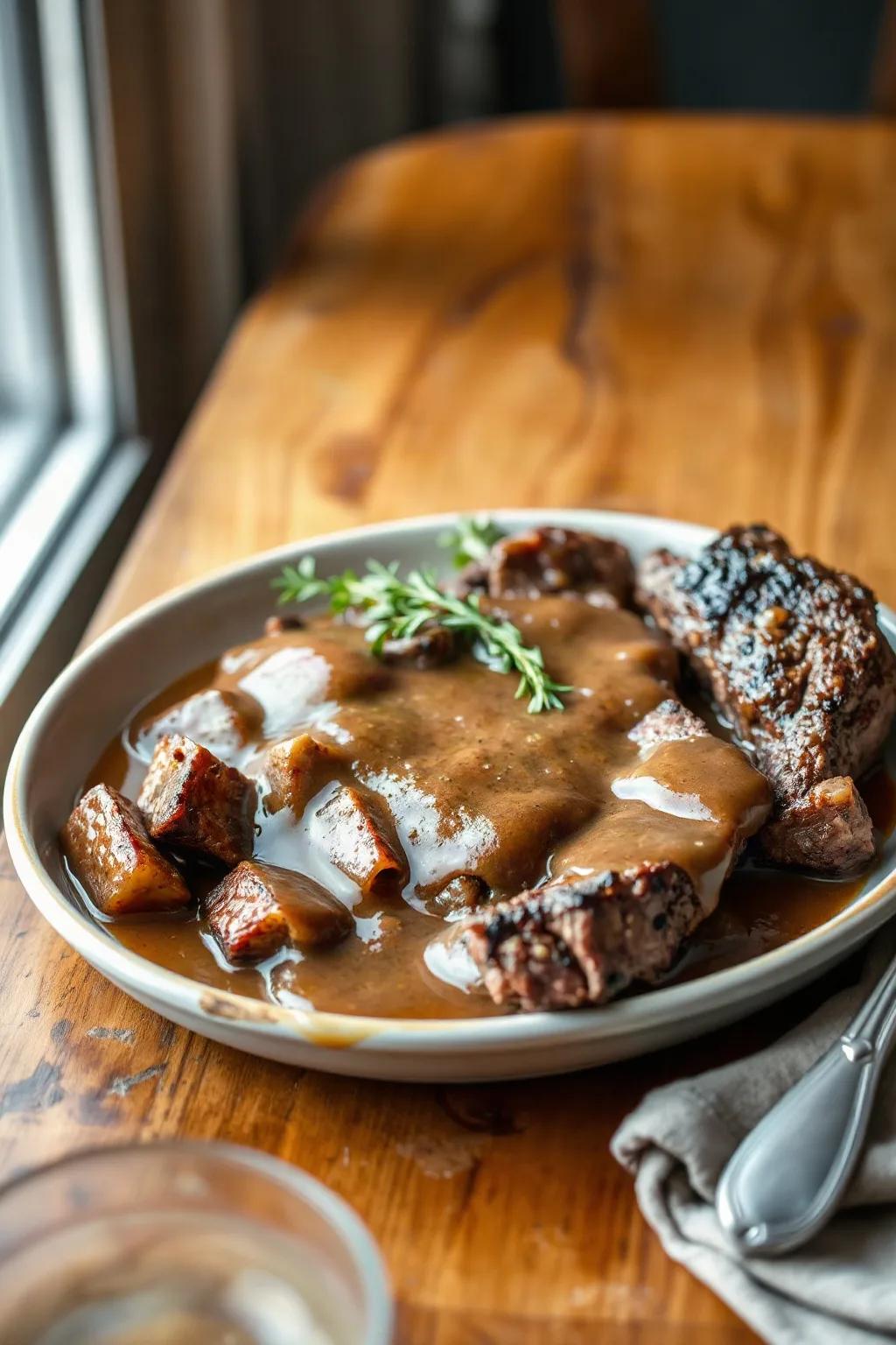 Bavette braisée au four avec sauce riche