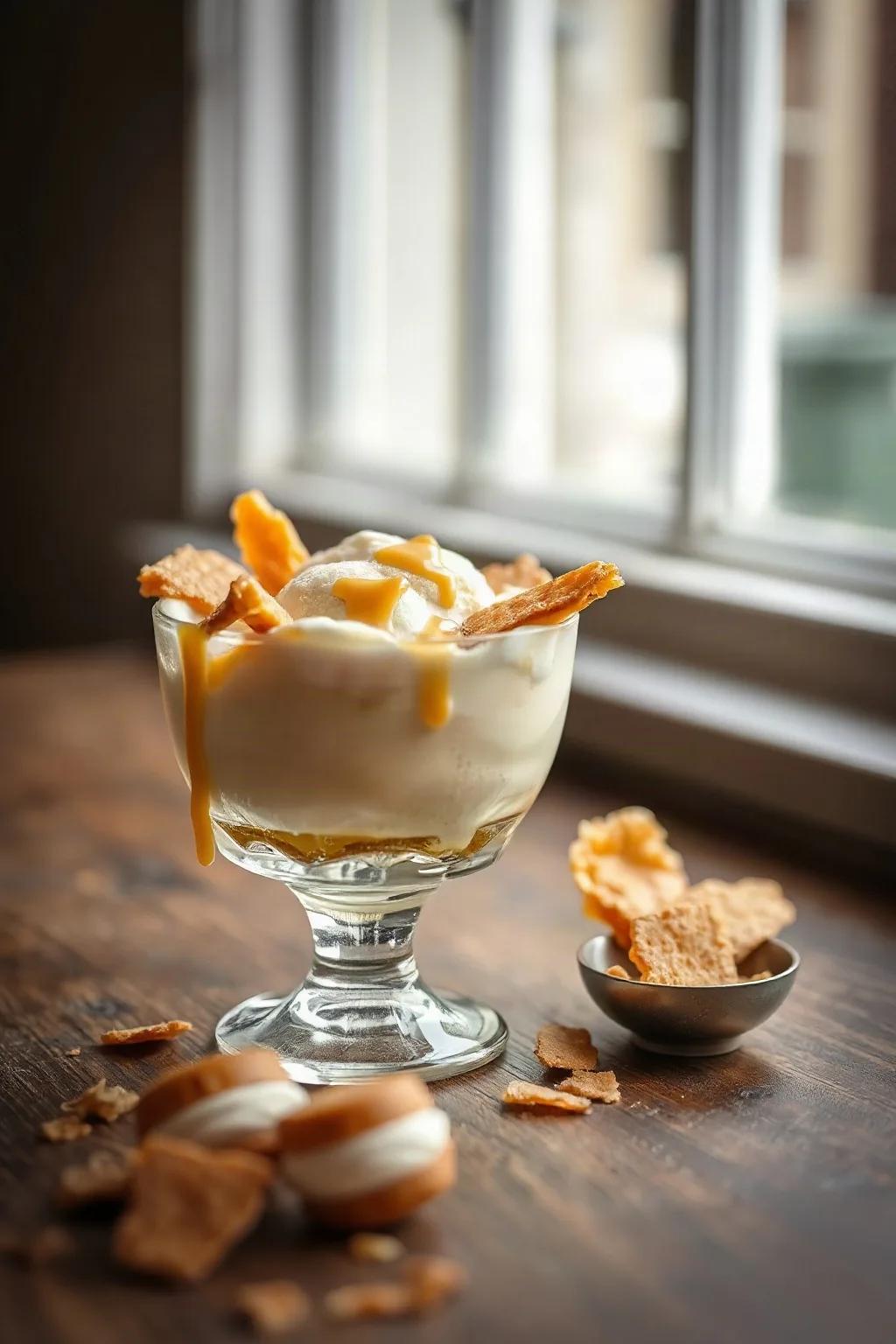 Crème glacée crème brûlée avec caramel croquant