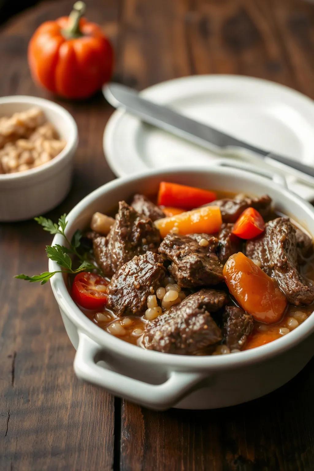 Slow-Cooked Beef with Vegetables and Barley