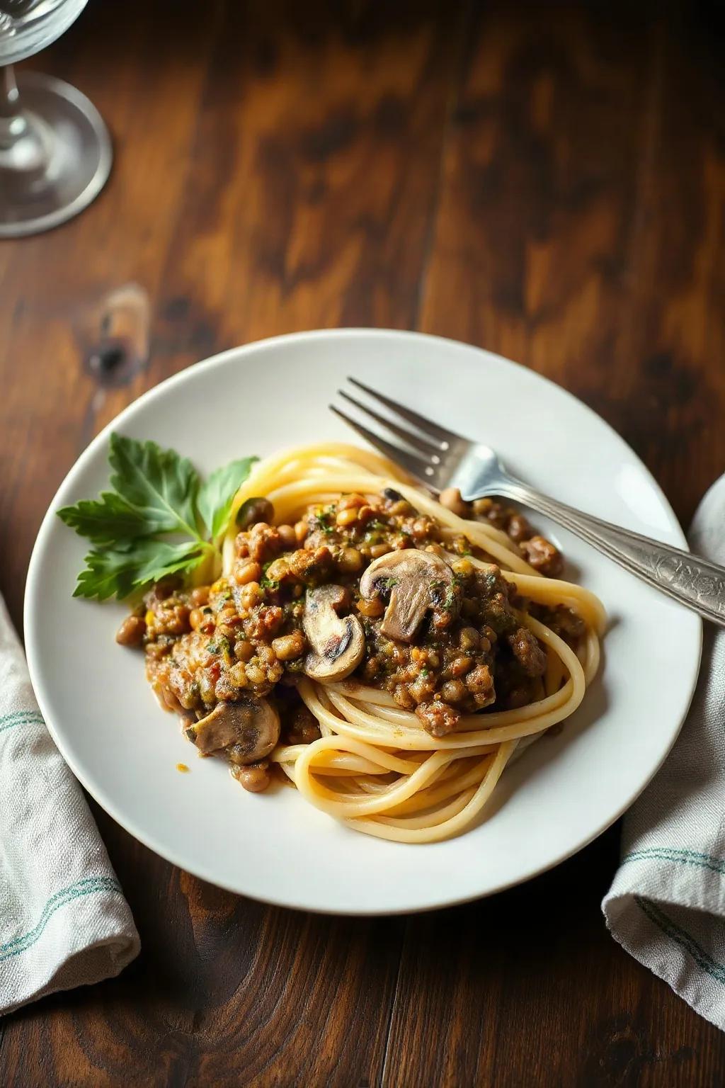 Lentil and Mushroom Spaghetti Sauce