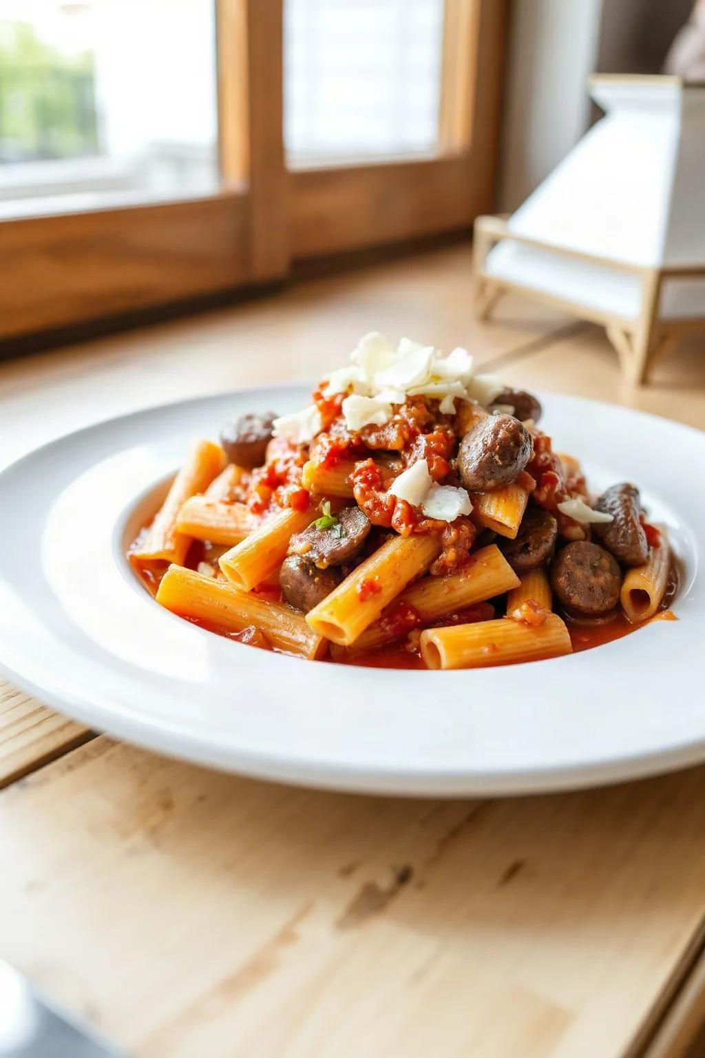 Penne con Salchicha y Pecorino