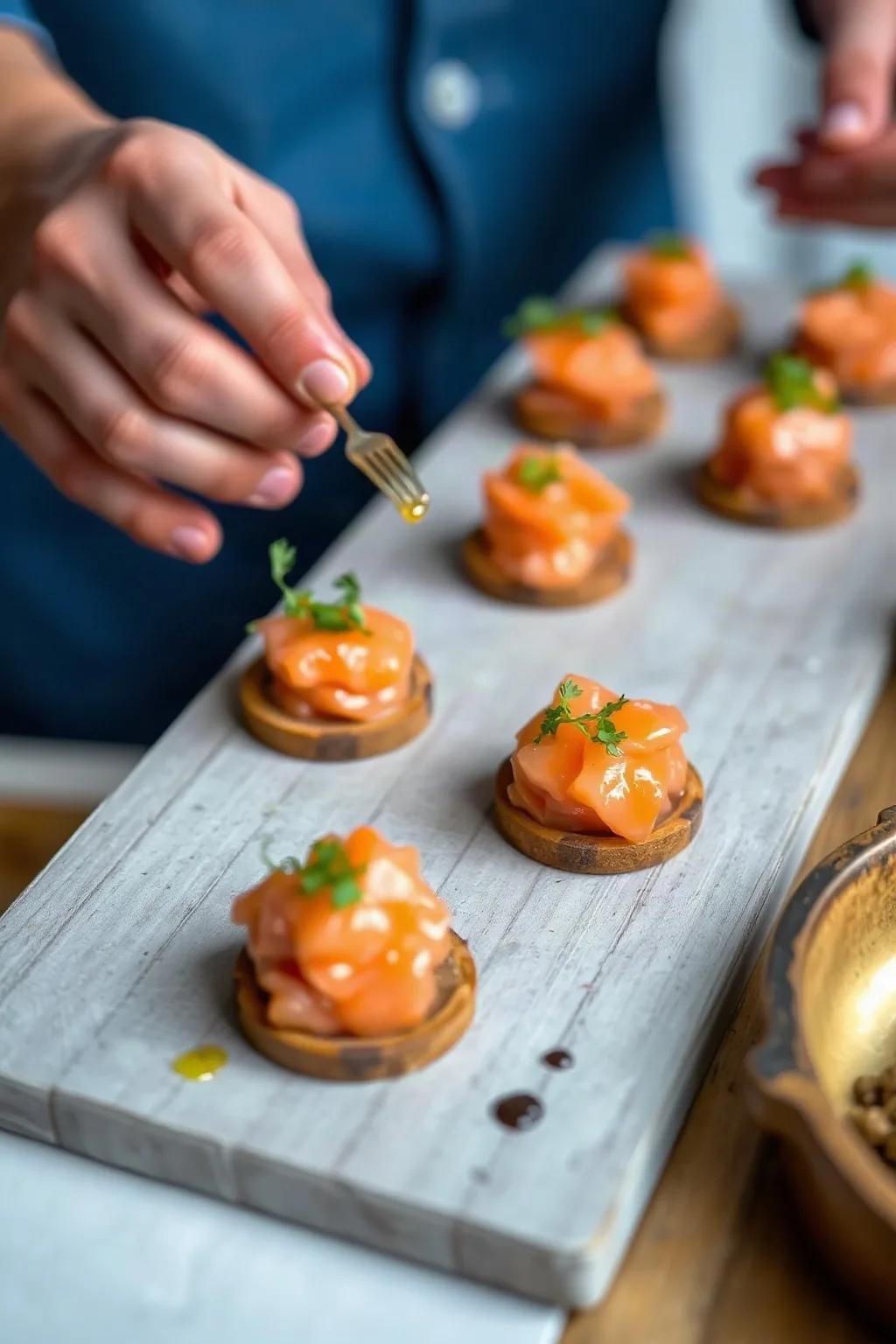 Canapés de tartare de saumon au gingembre mariné