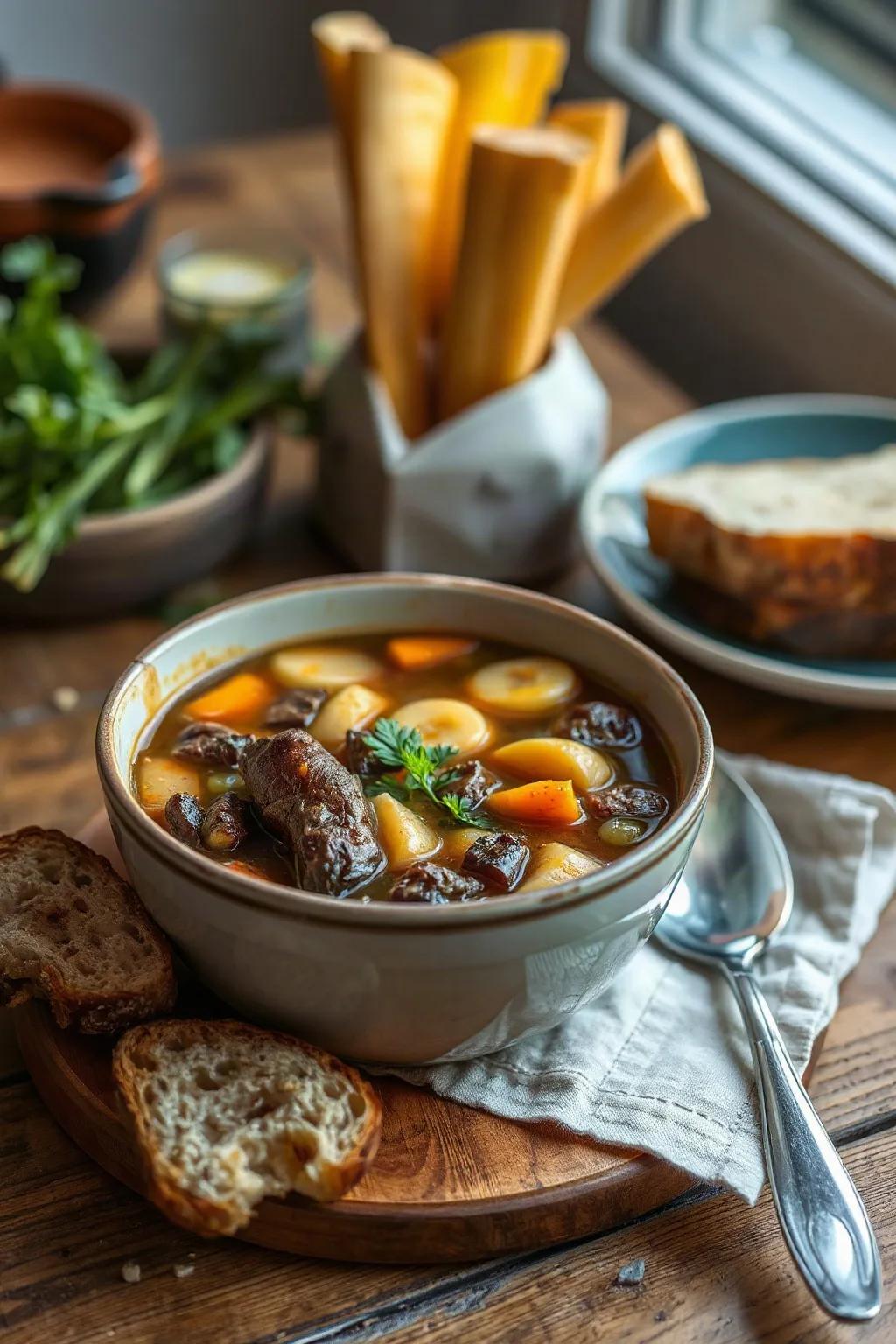Sopa de Tuétano de Res con Verduras de Raíz