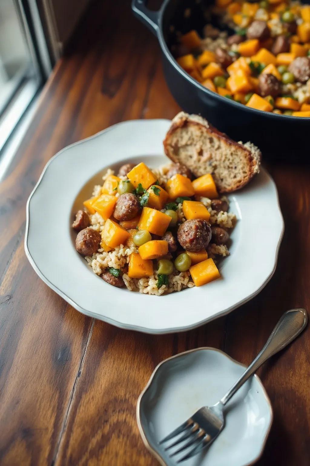 Fall Harvest Supper Casserole with Squash and Sausage