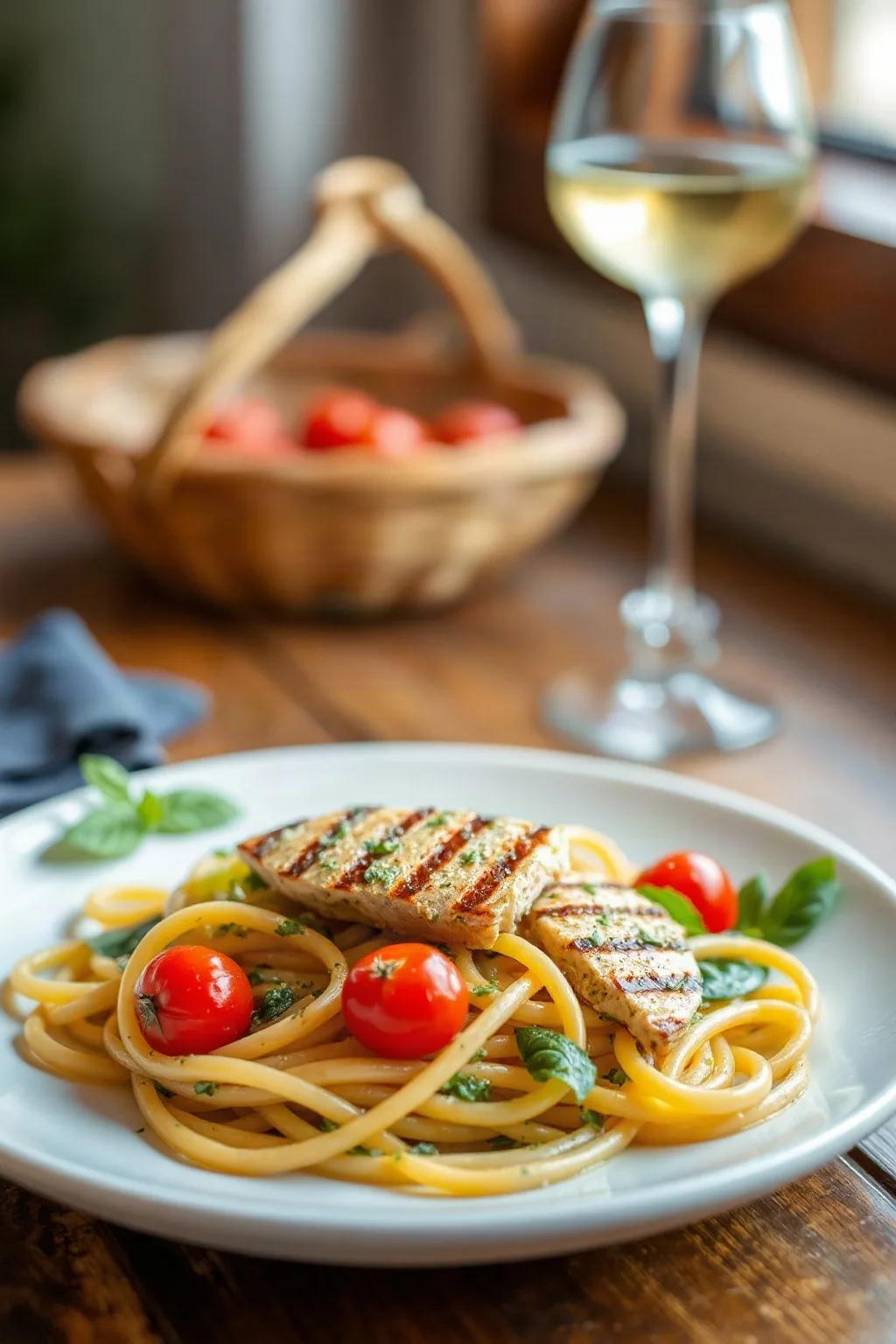 Delicia de Pasta con Pollo a la Parrilla y Pesto