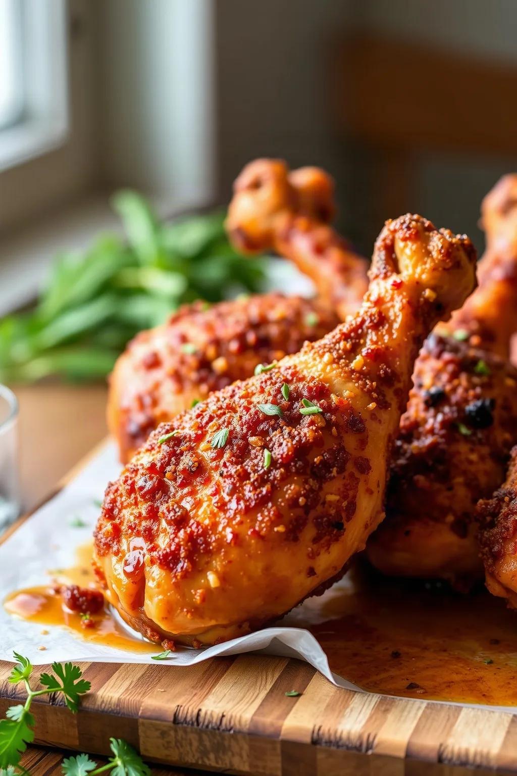 Crispy Baked Chicken Drumsticks with Sticky Spice Rub