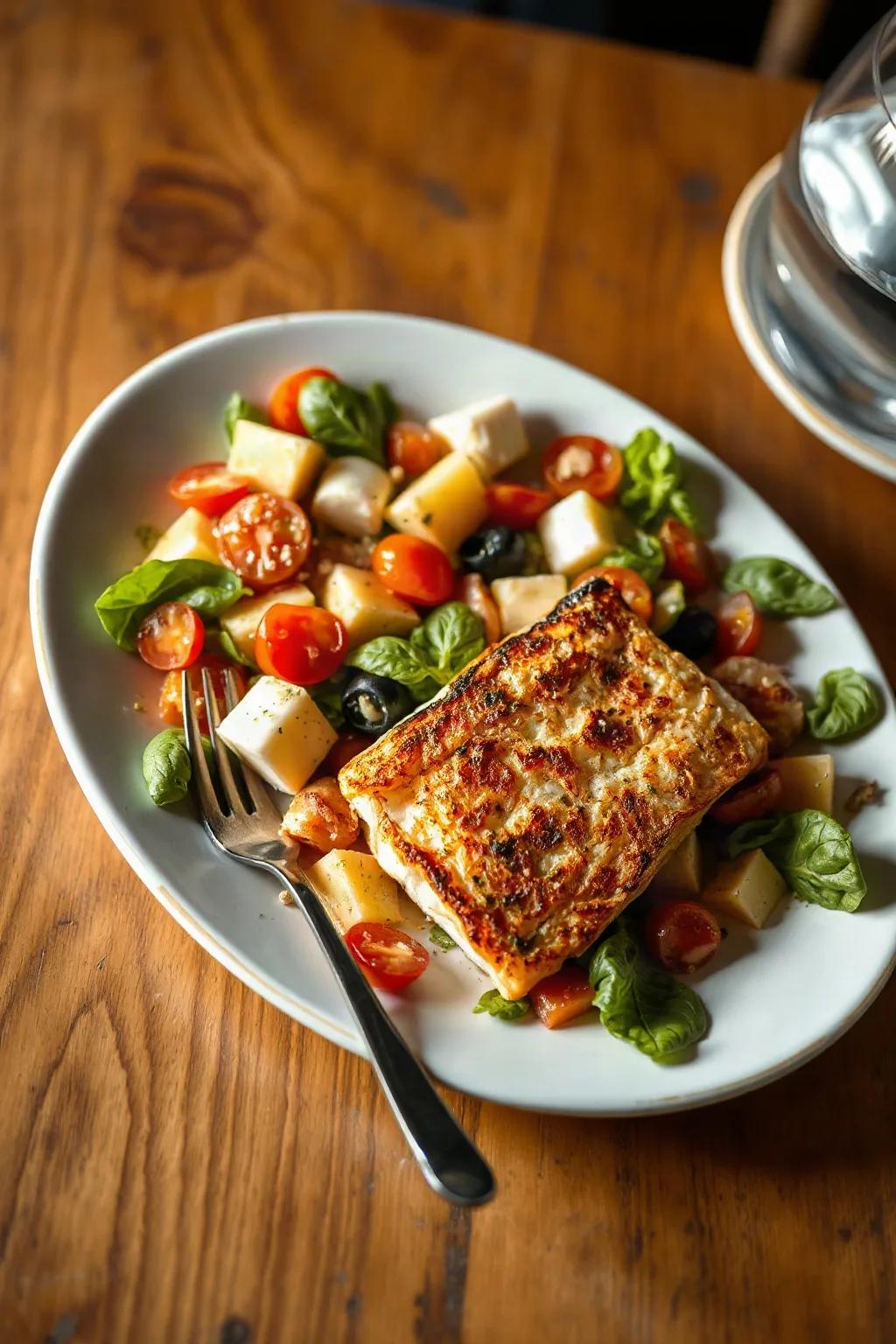 Salade Panzanella et Sébaste à la Plaque