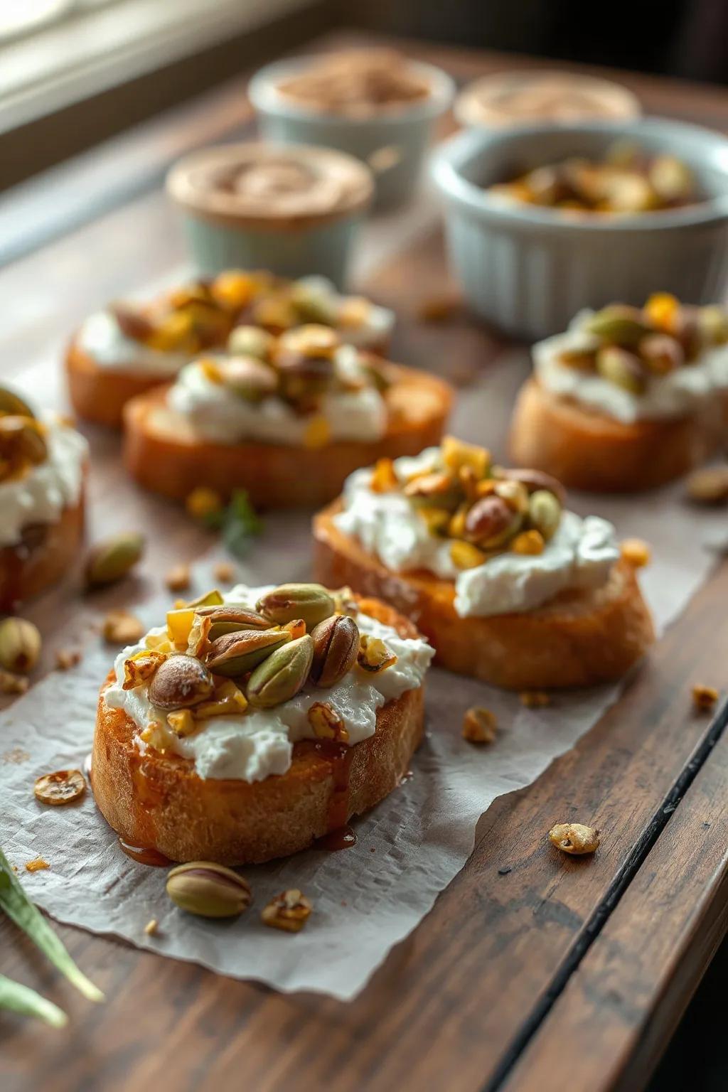 Crostini de Queso de Cabra y Pistachos