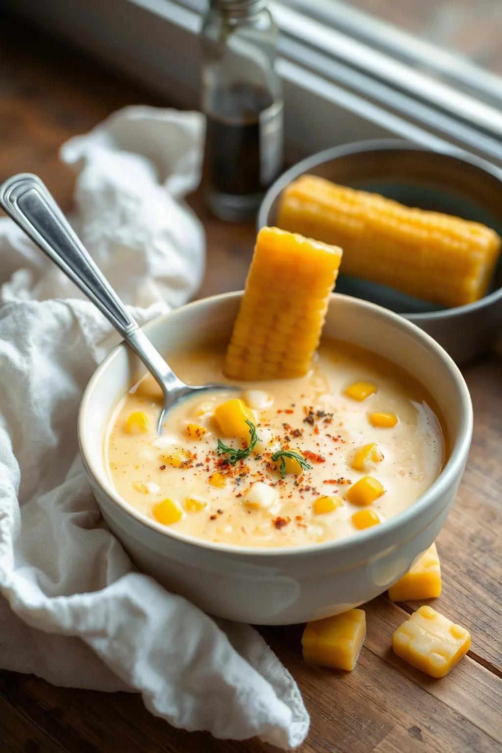 Sopa Cremosa de Maíz con Caldo de Mazorcas