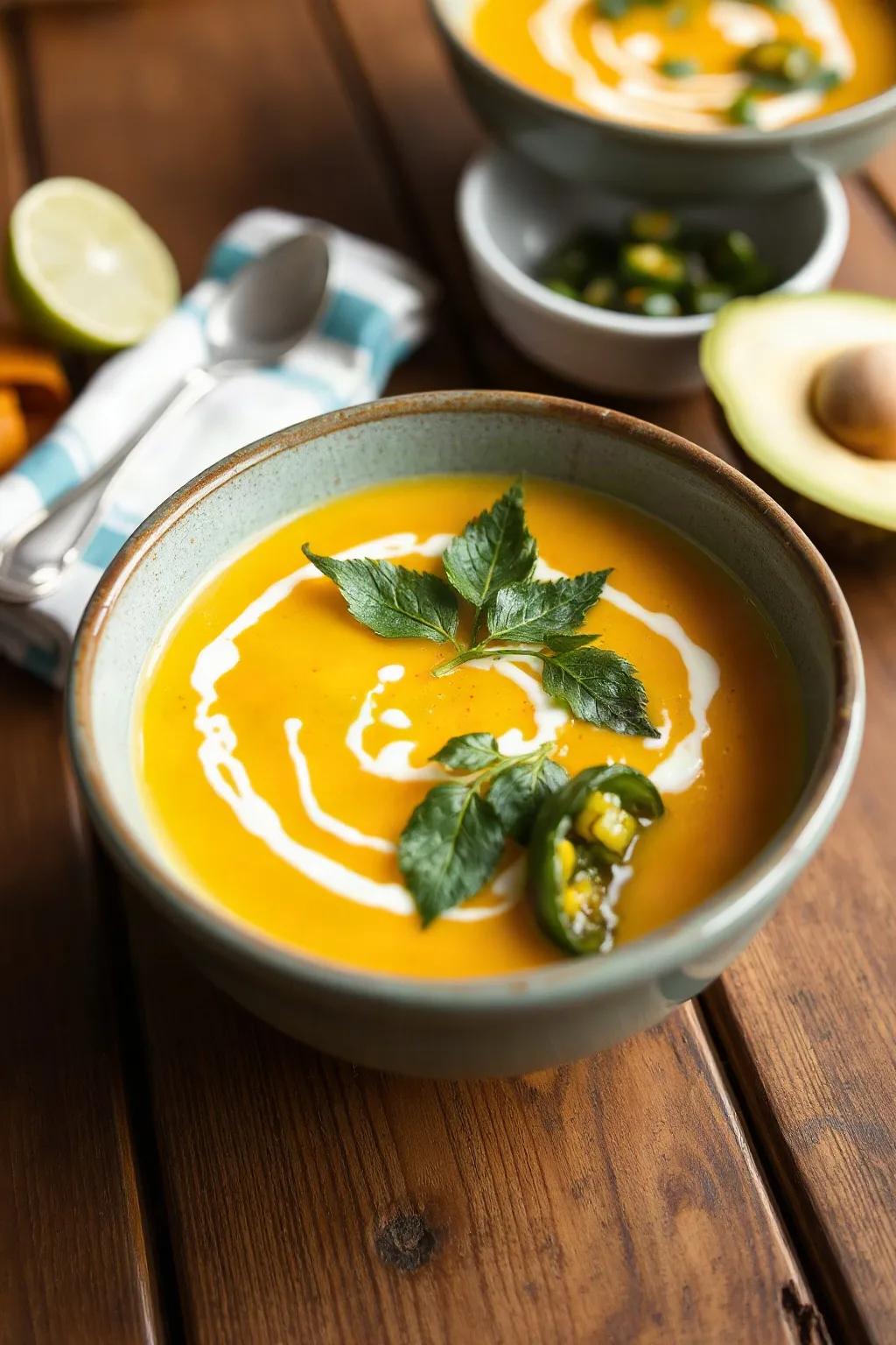 Soupe mexicaine au maïs avec poblano et crema