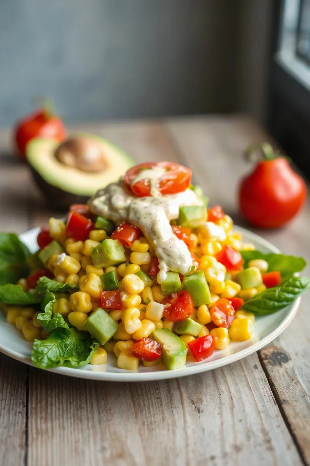 Corn, Avocado and Tomato Salad with Zesty Dressing