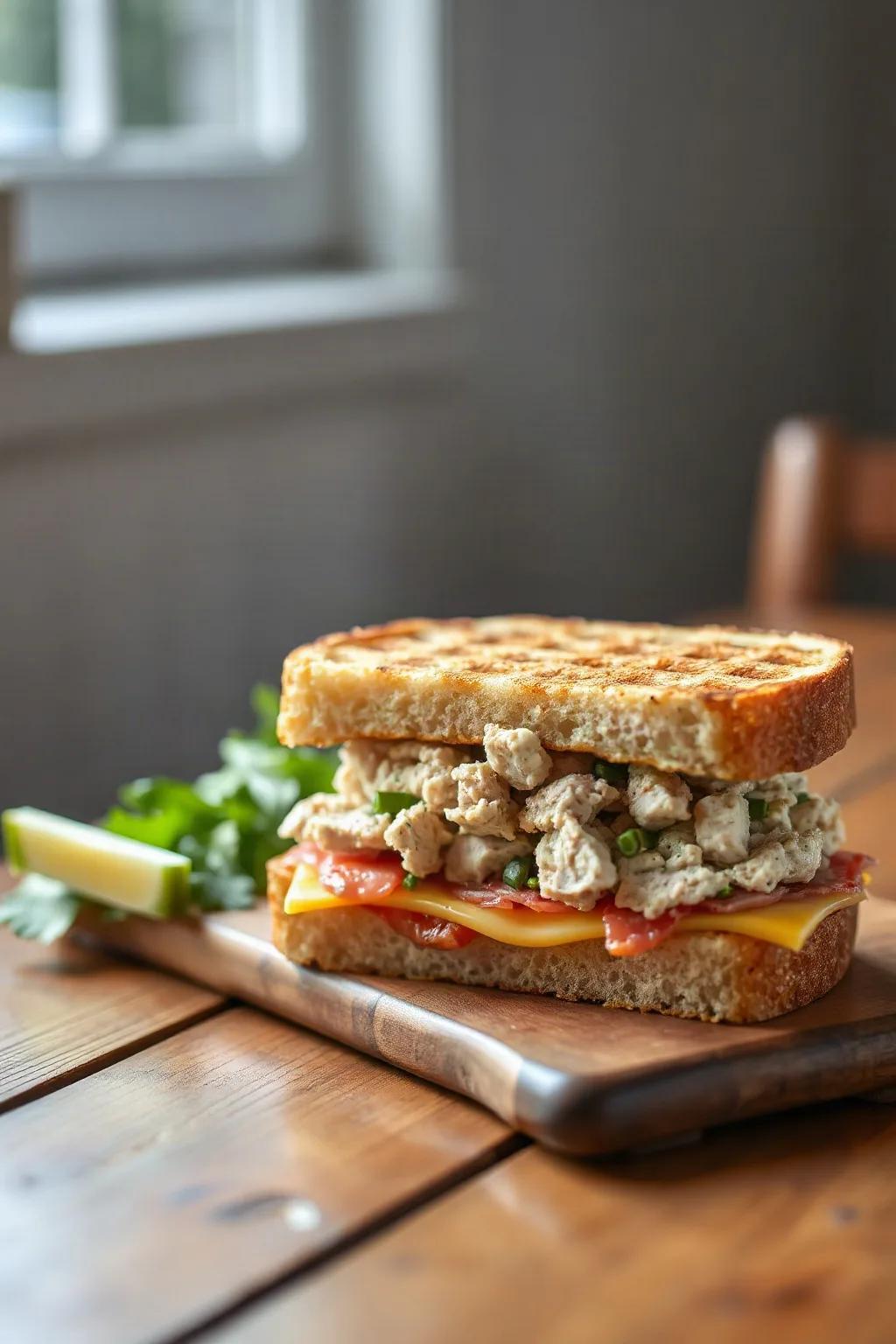 Griddled Tuna Melt on Rye with Sharp Cheddar