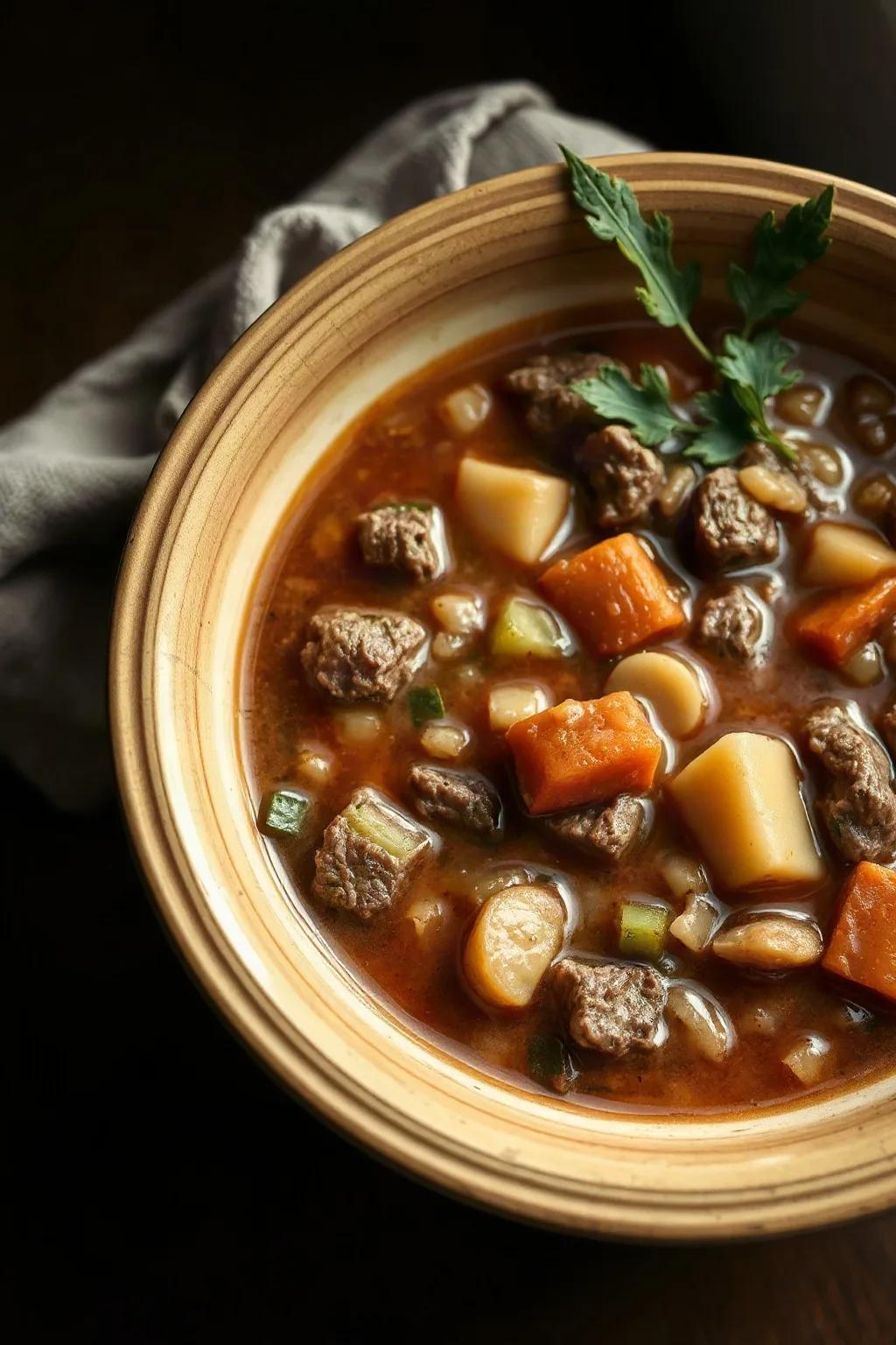Soupe réconfortante au boeuf et à l'orge