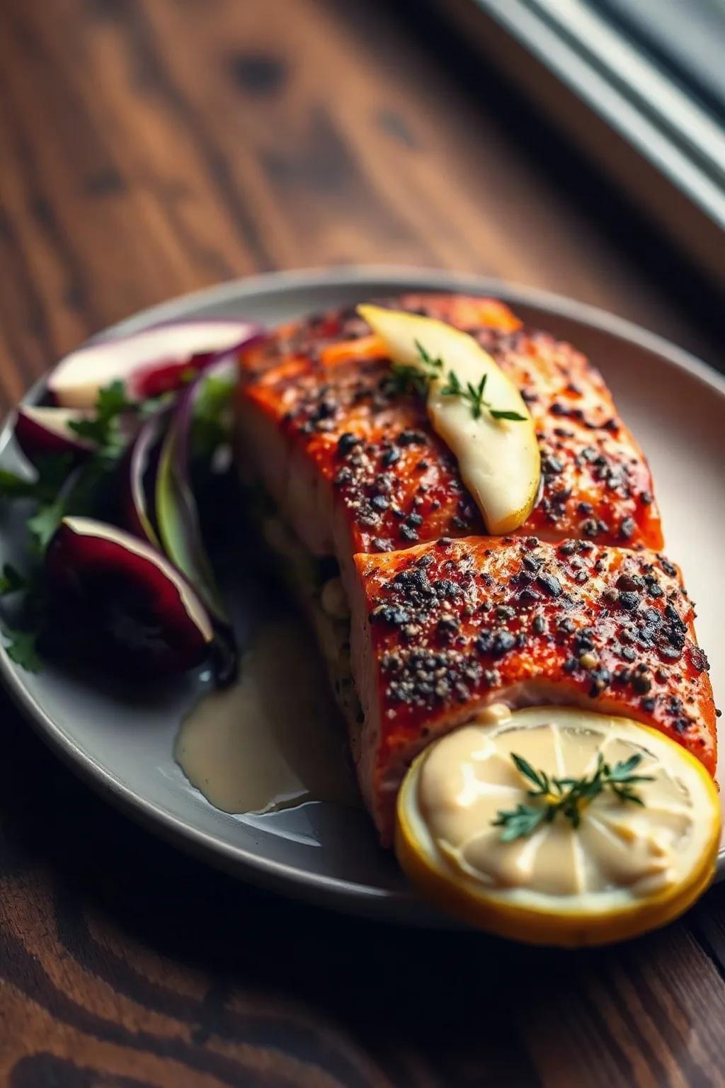 Salmón Relleno con Mayonesa de Limón Asado