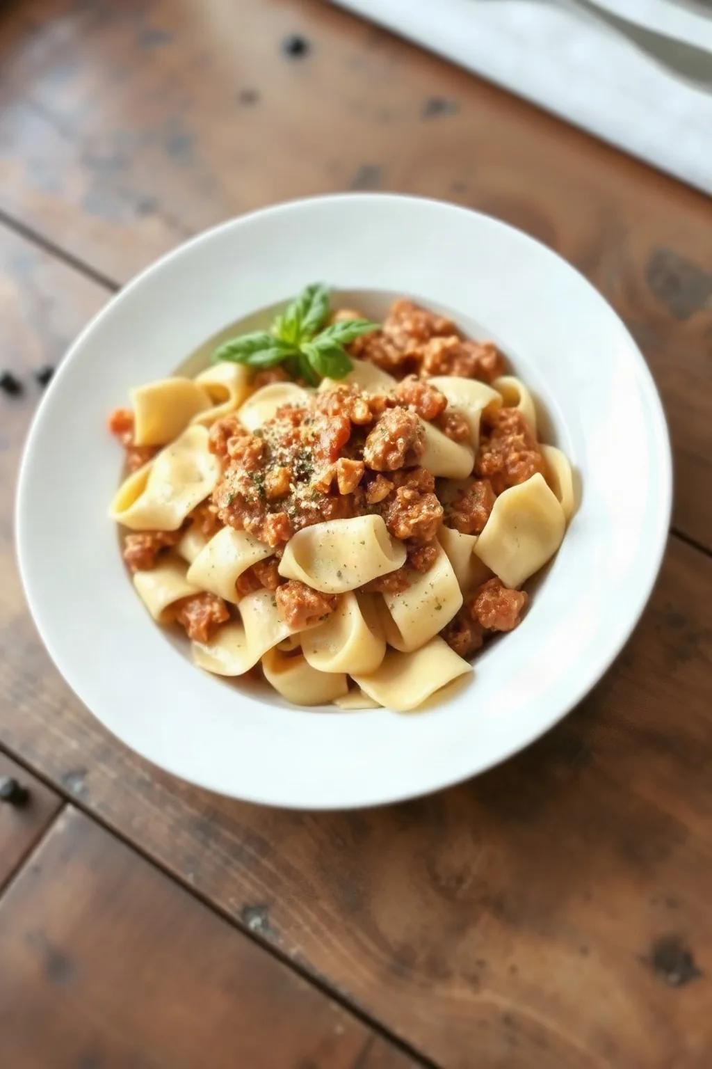 Pappardelle with White Chicken Bolognese