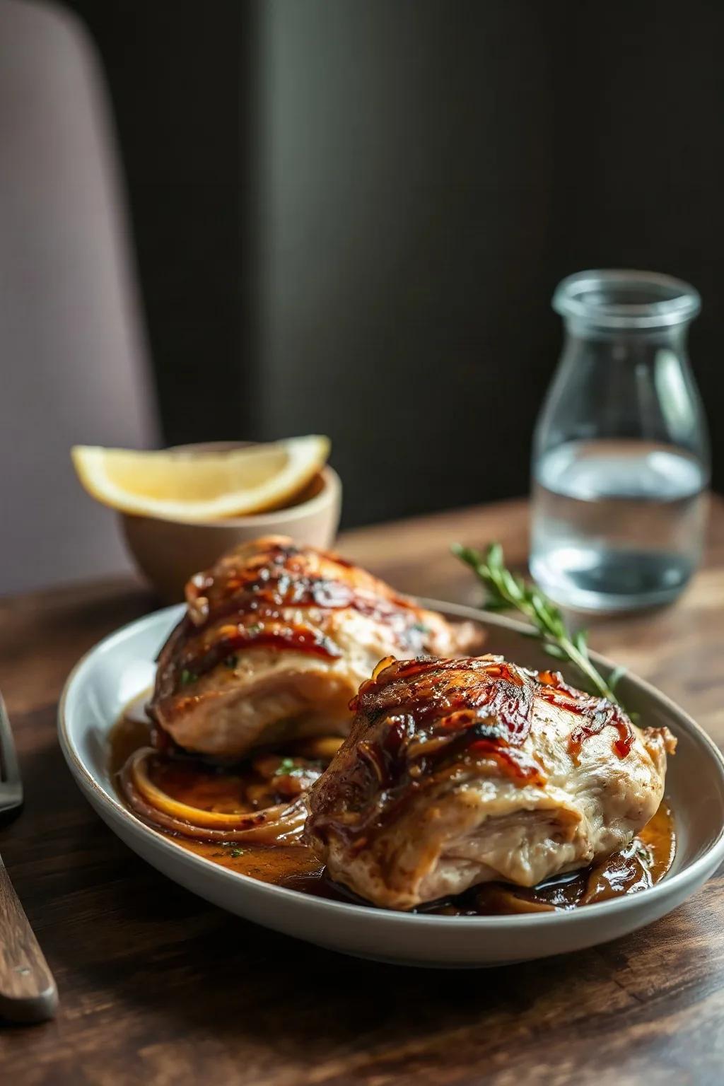 Cuisses de poulet rôties à l'oignon