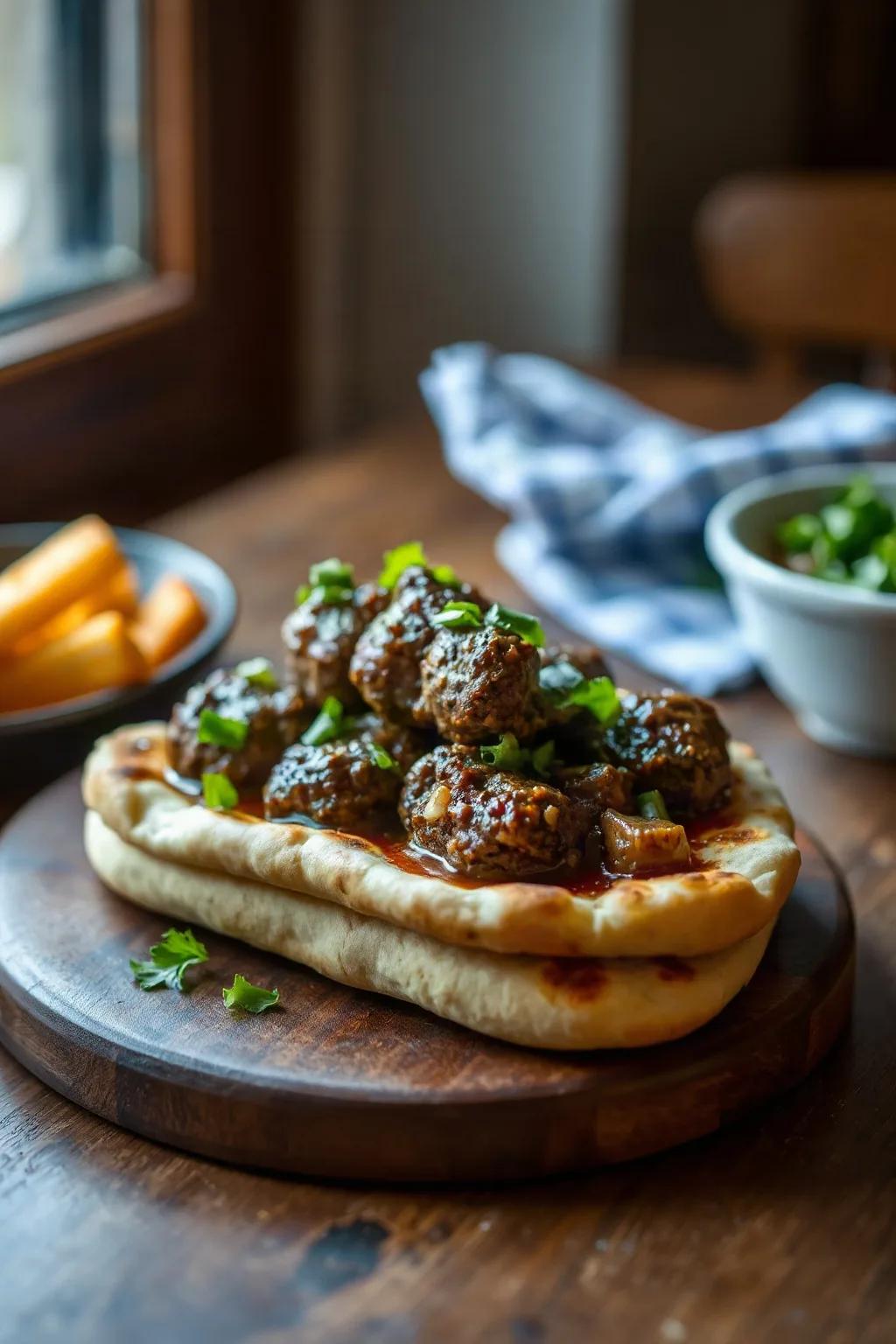 Beef Keftas on Naan Bread