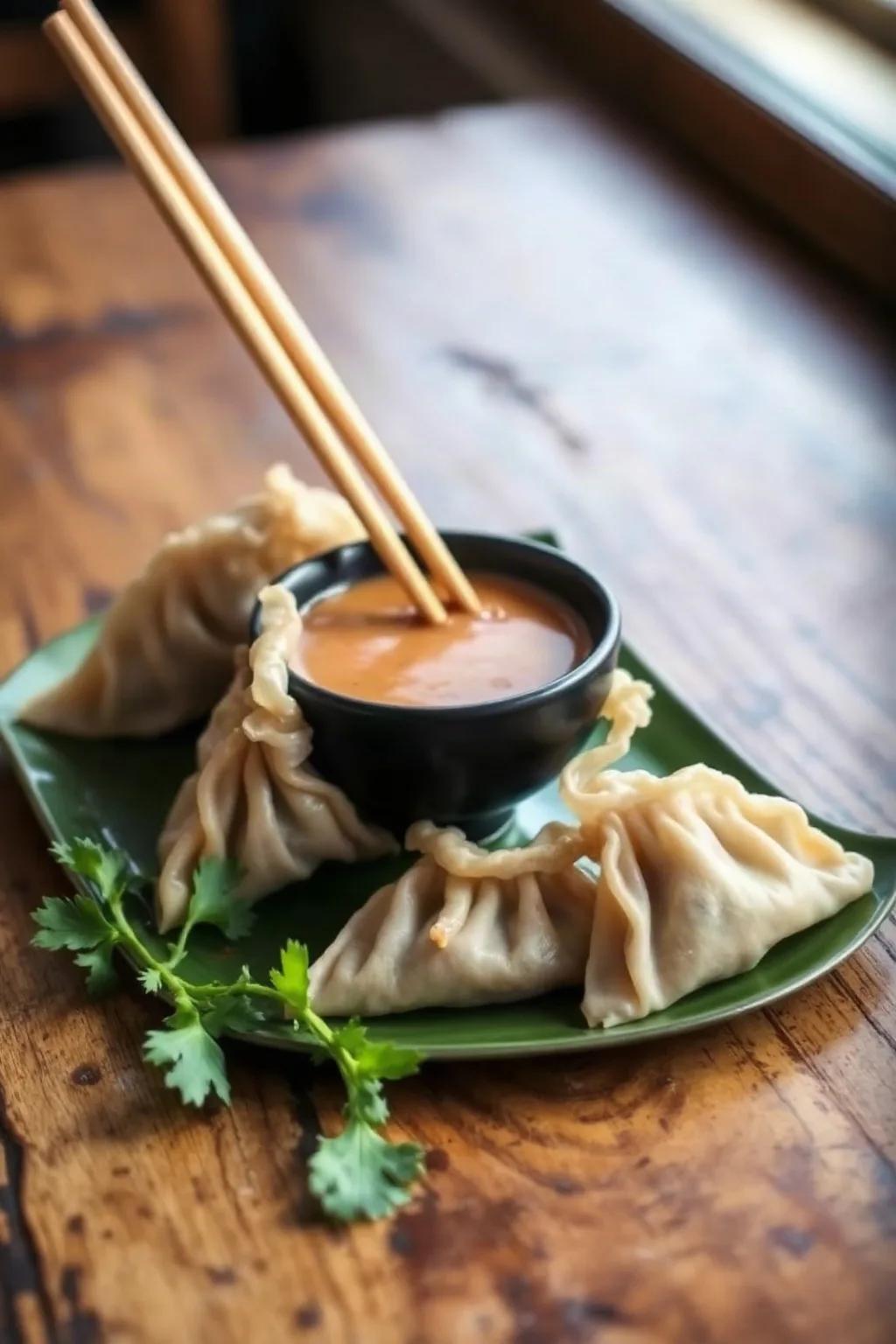 Dumplings de porc et sauce aux arachides