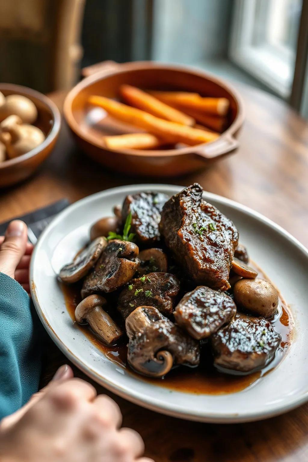Braised Beef Cheeks with Mushrooms