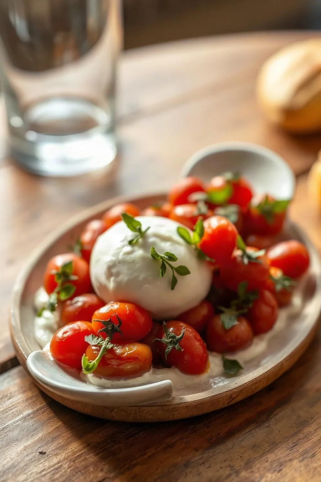 Burrata à la tomate cerise confite
