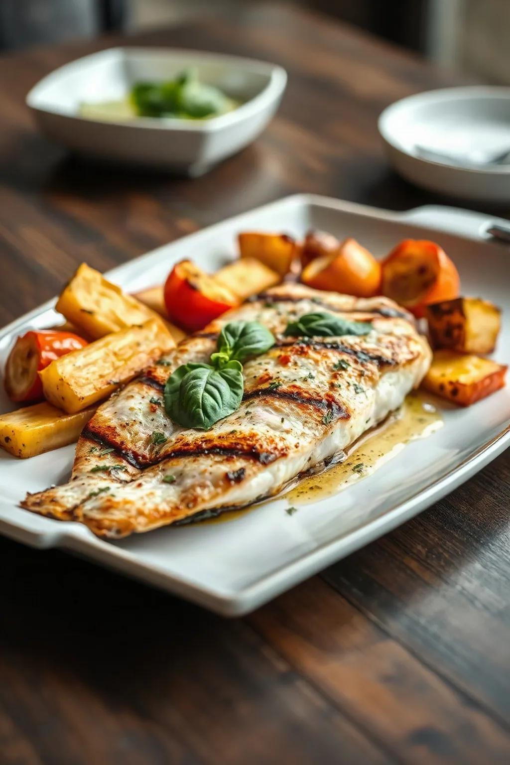 Baked Trout with Roasted Vegetables and Basil