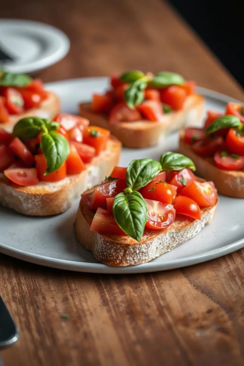 Bruschetta Clásica con Tomates y Albahaca