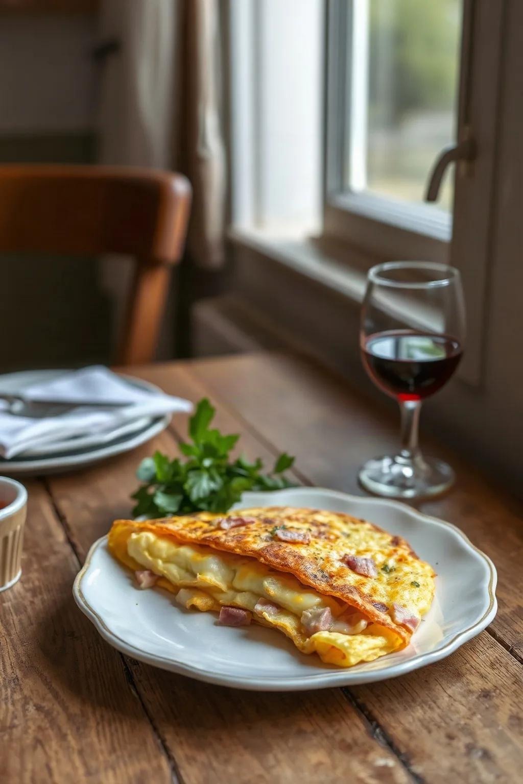 Omelette jambon fromage