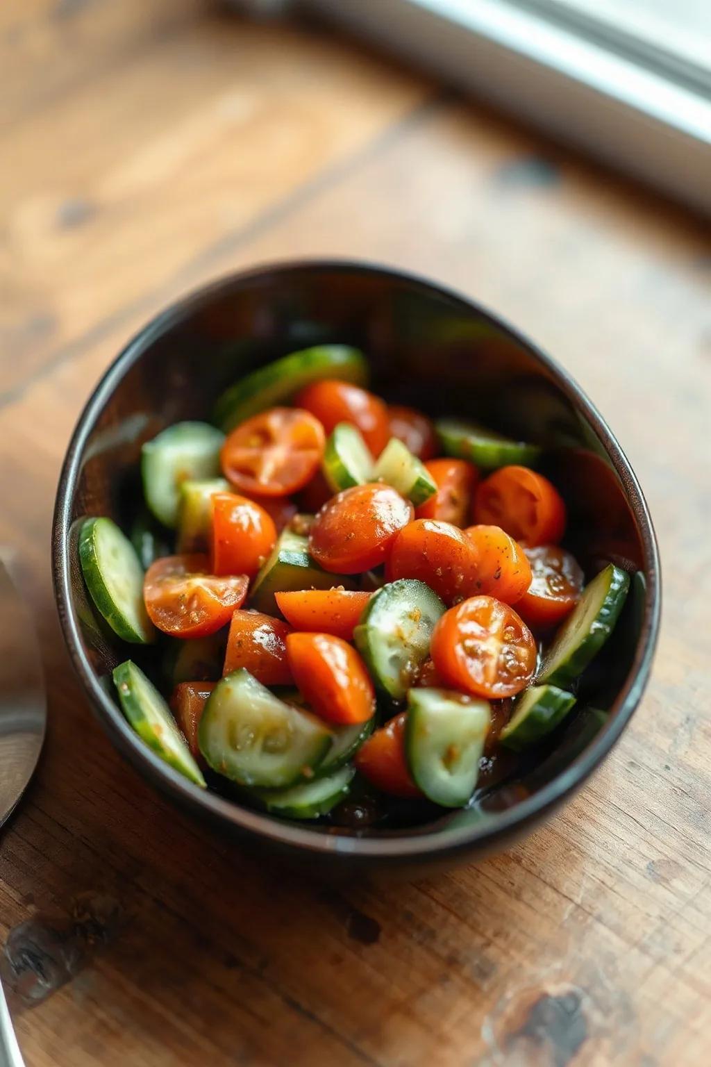 Cucumber and Tomato Salad with Spicy Honey Vinaigrette