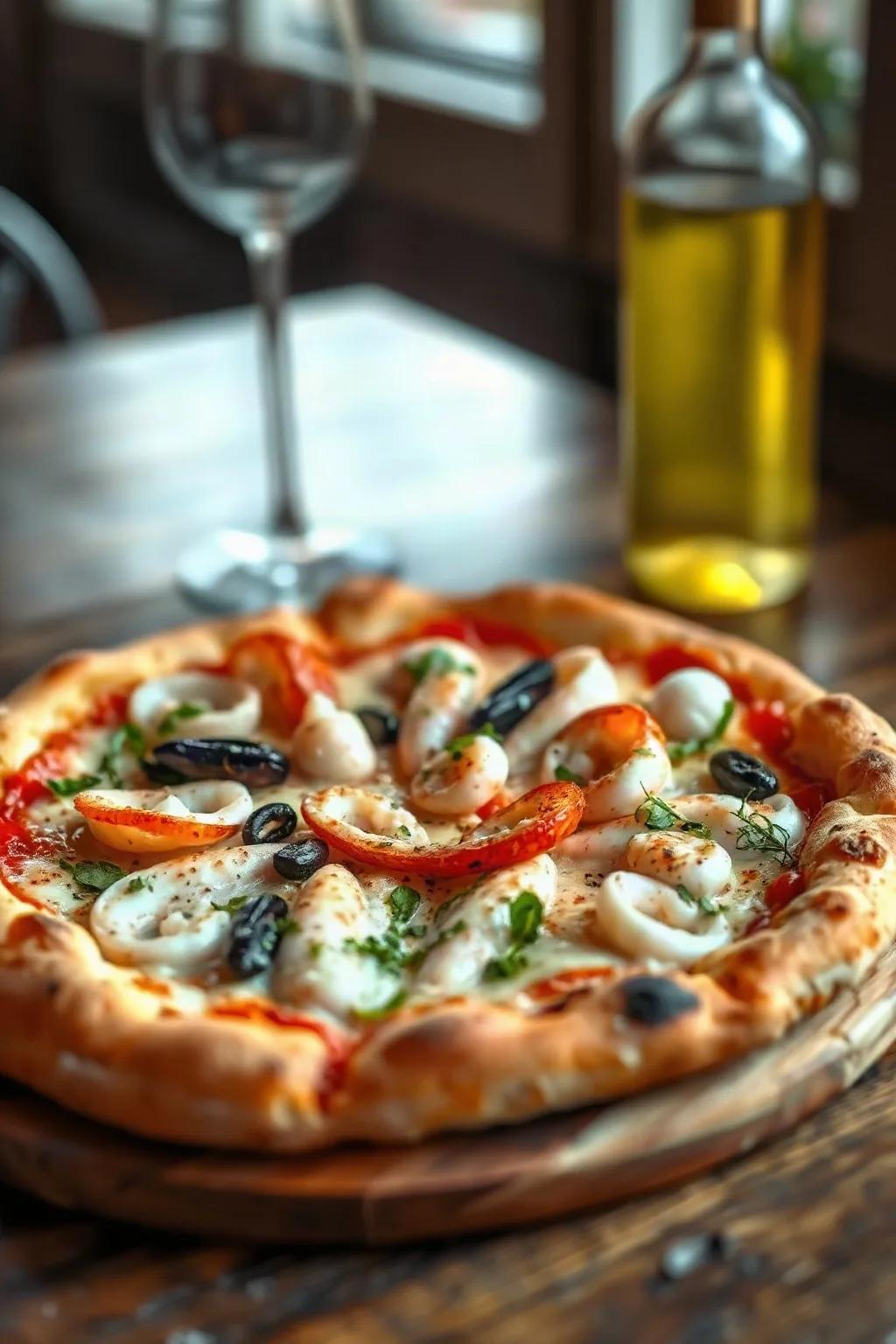 Pizza aux fruits de mer et aux herbes fraîches