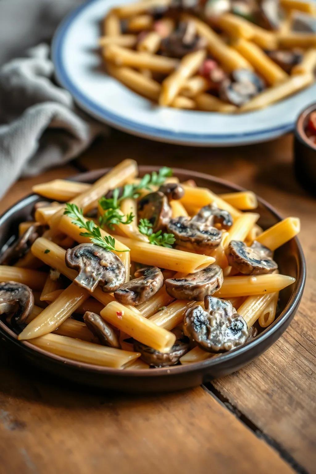 Penne with Mushrooms and Pancetta Penne alla Gigi