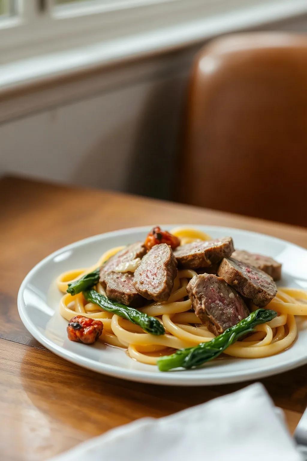Penne with Duck Confit and Green Vegetables