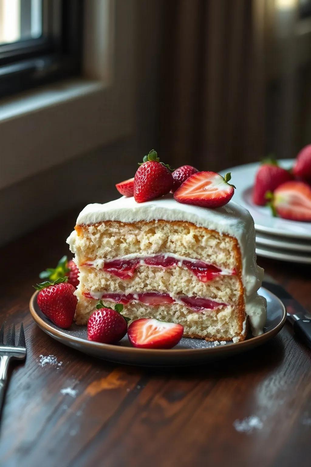 Vanilla Cake with Strawberries and Rhubarb