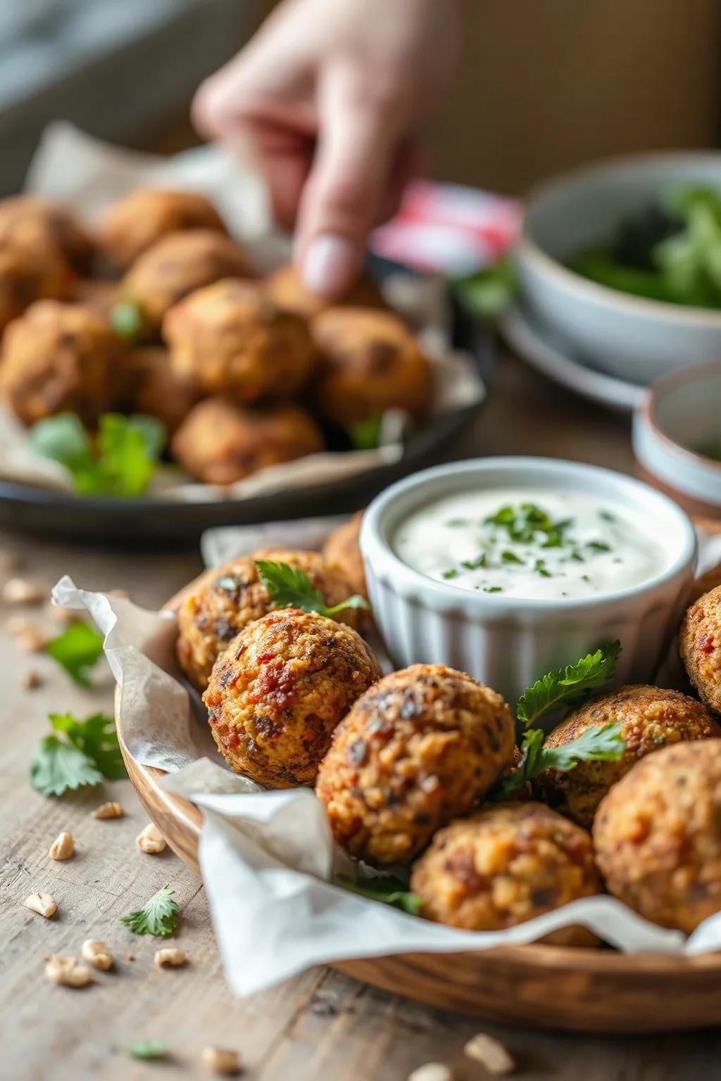 Falafels à la friteuse à air chaud sauce tahini aux herbes