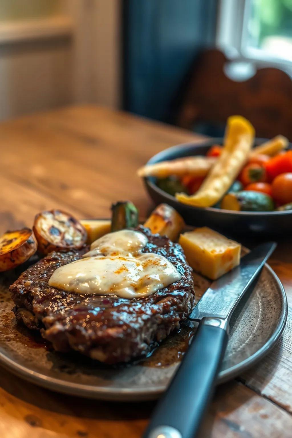 Gratinée Beef Flank Steak with Roasted Vegetables