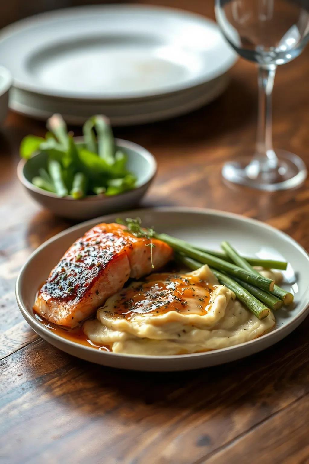 Saumon poêlé et purée de pommes de terre aux poireaux