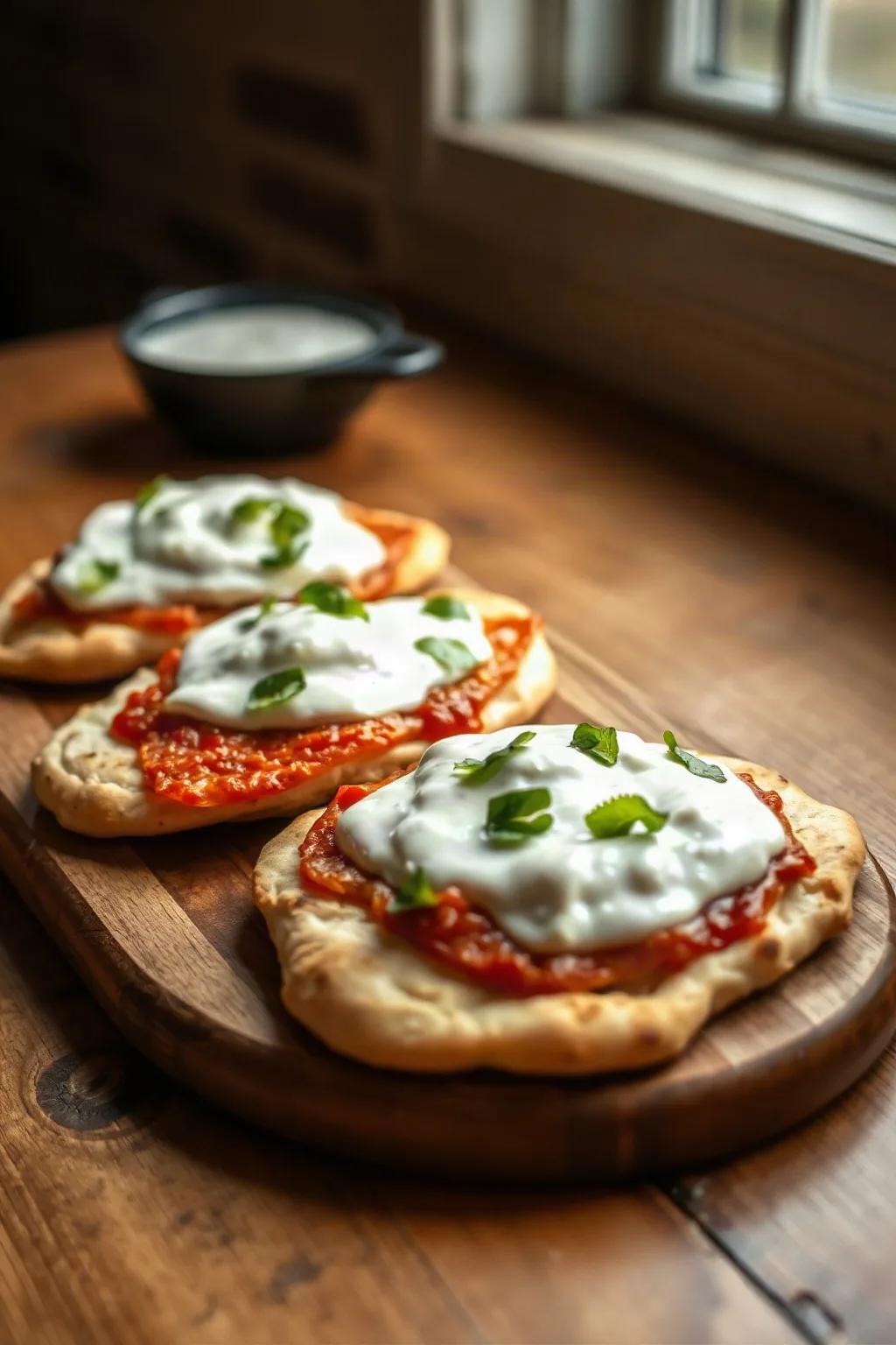 White Sauce Pizzas on Naan Bread
